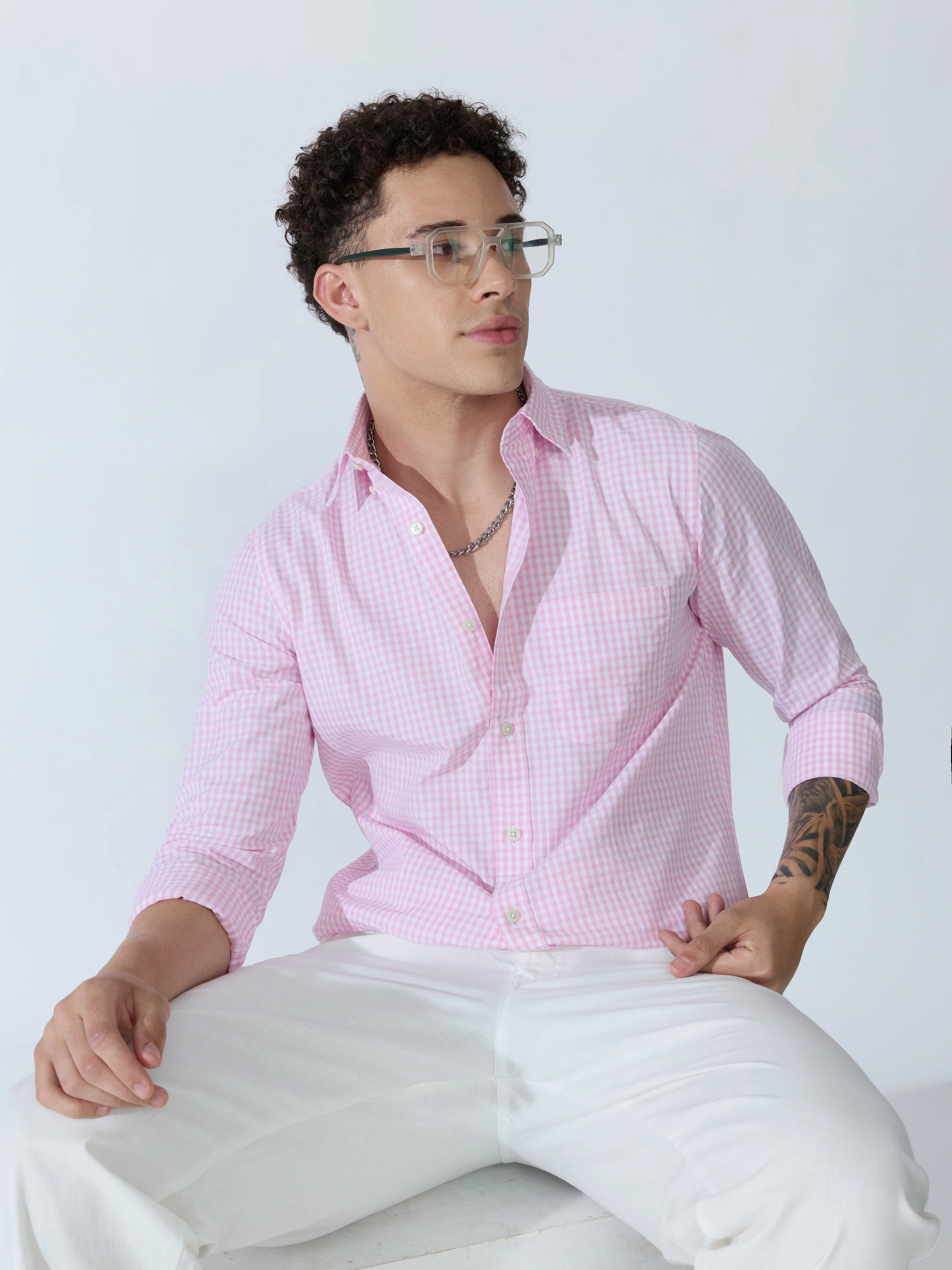 Sara - 100% Cotton Gingham Shirt - Pink
