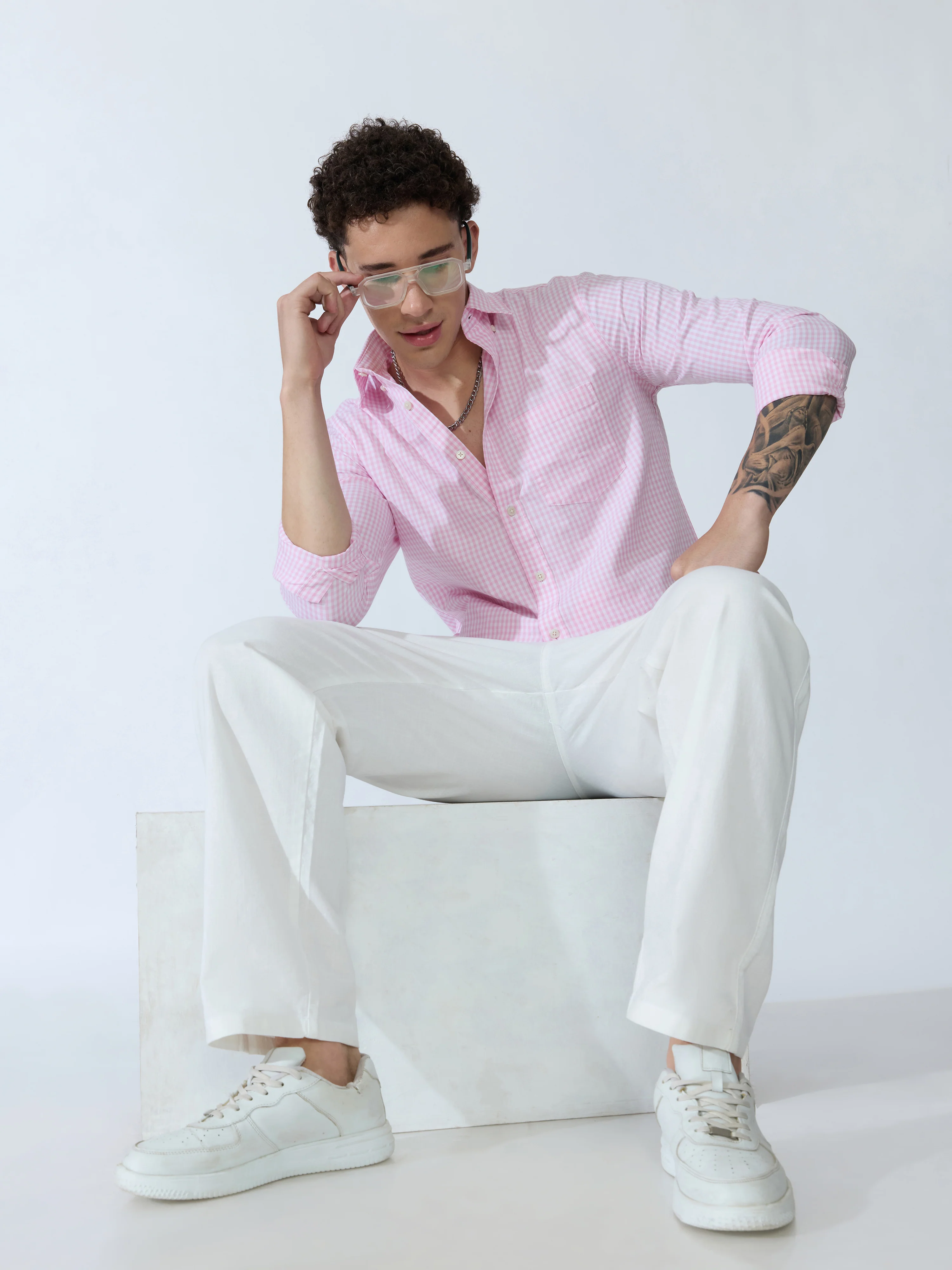 Sara - 100% Cotton Gingham Shirt - Pink - Image 2