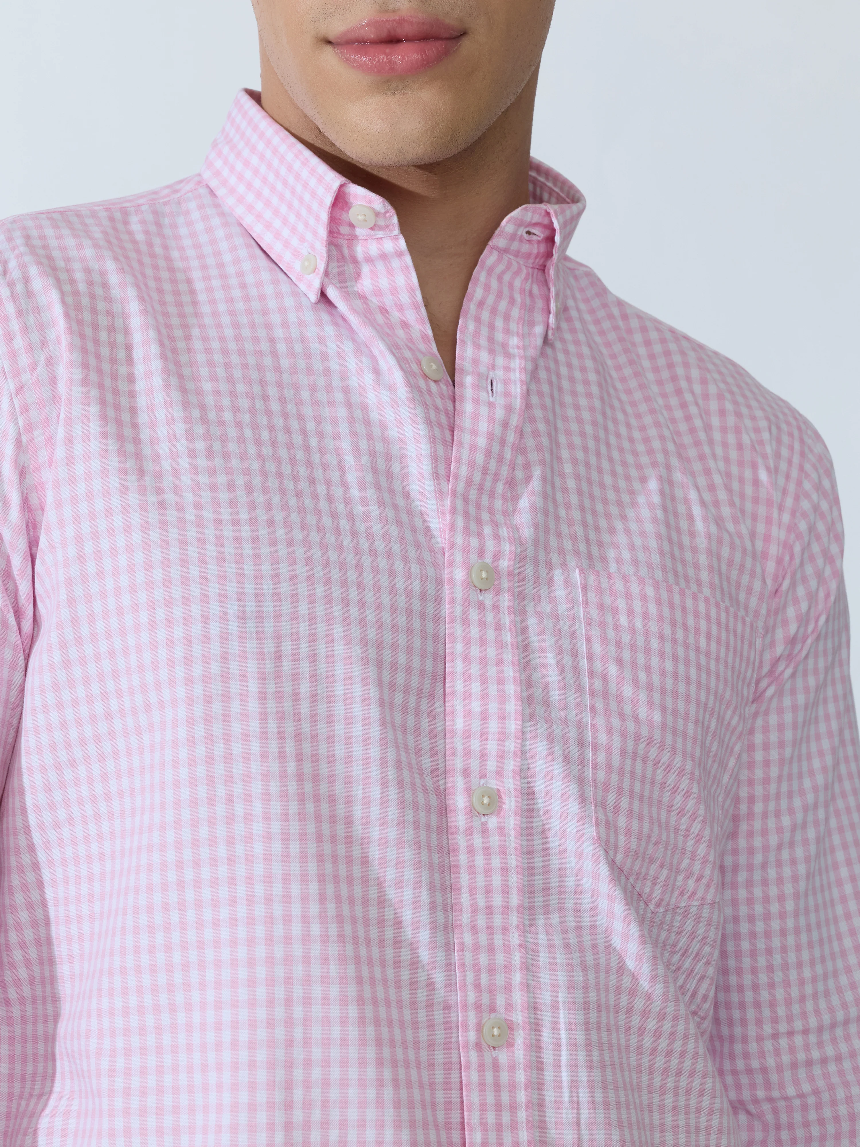 Sara - 100% Cotton Gingham Shirt - Pink - Image 3