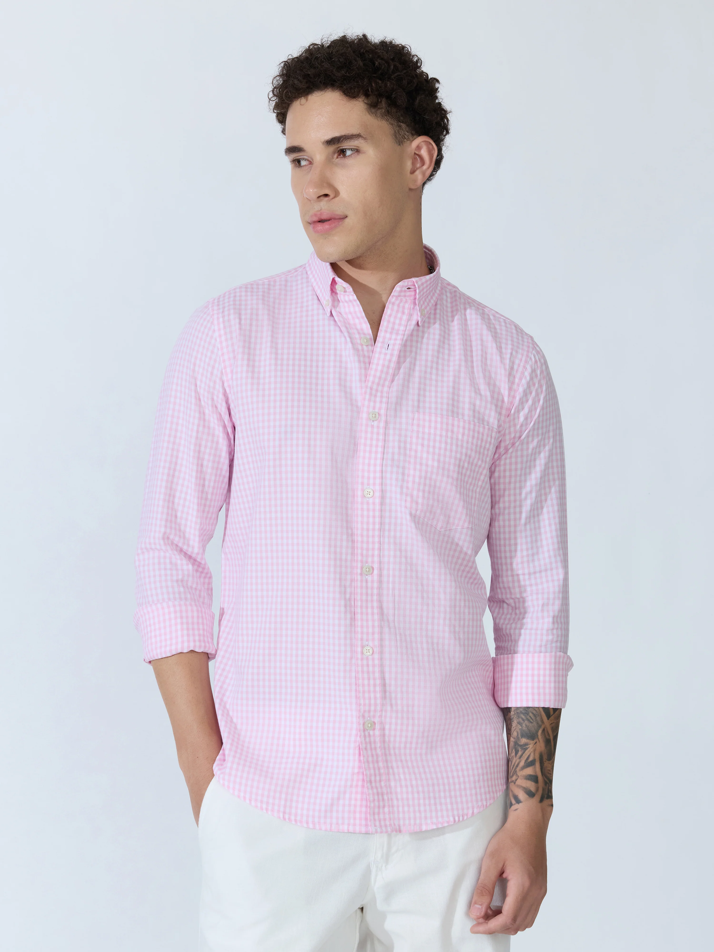 Sara - 100% Cotton Gingham Shirt - Pink - Image 4