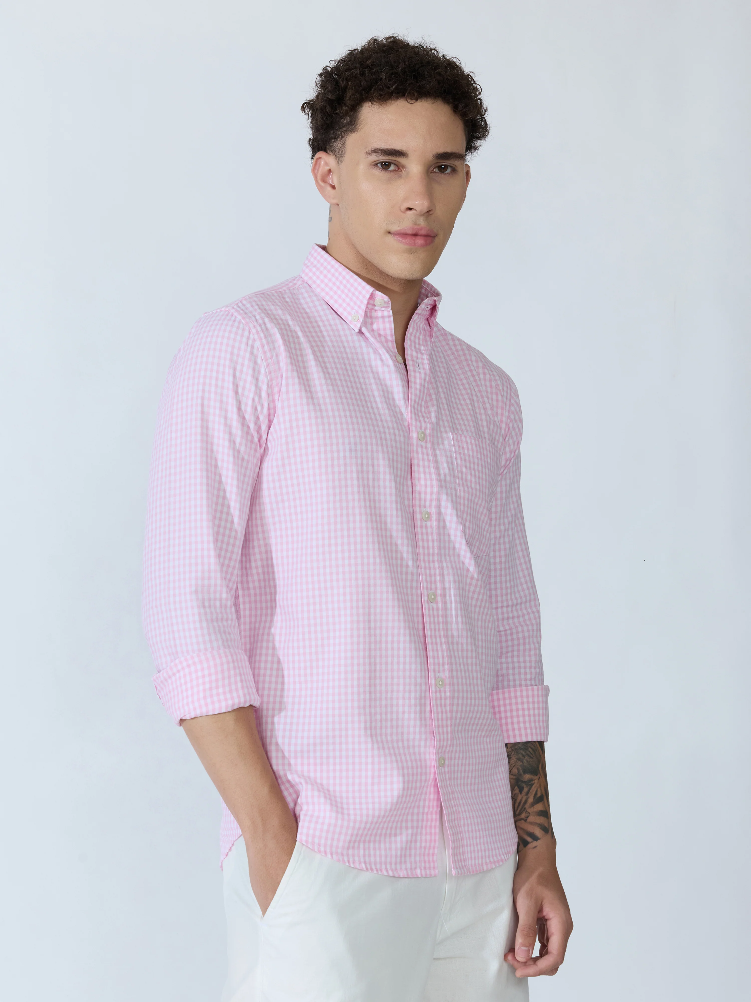 Sara - 100% Cotton Gingham Shirt - Pink - Image 5