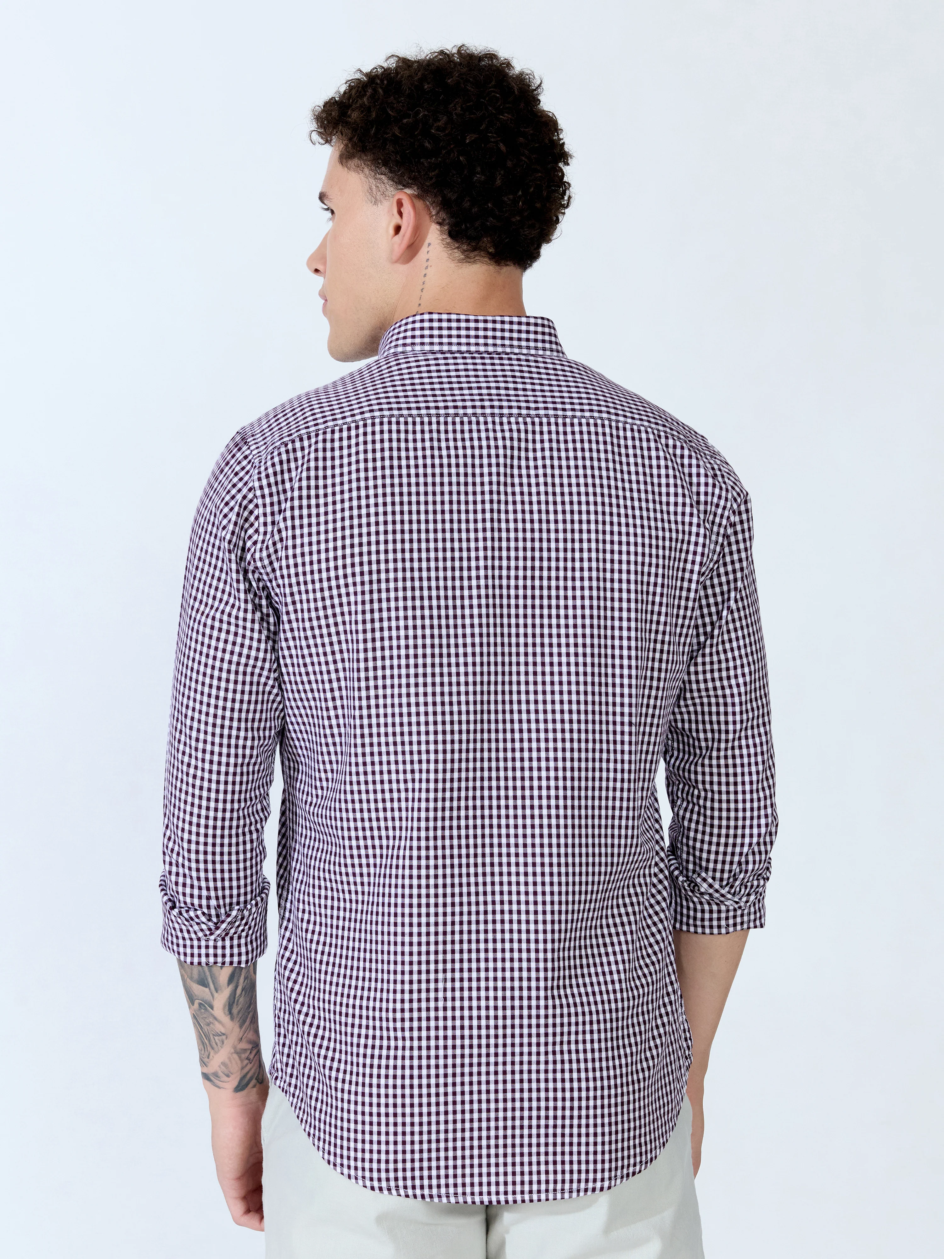 Sara - 100% Cotton Gingham Shirt - Wine - Image 6