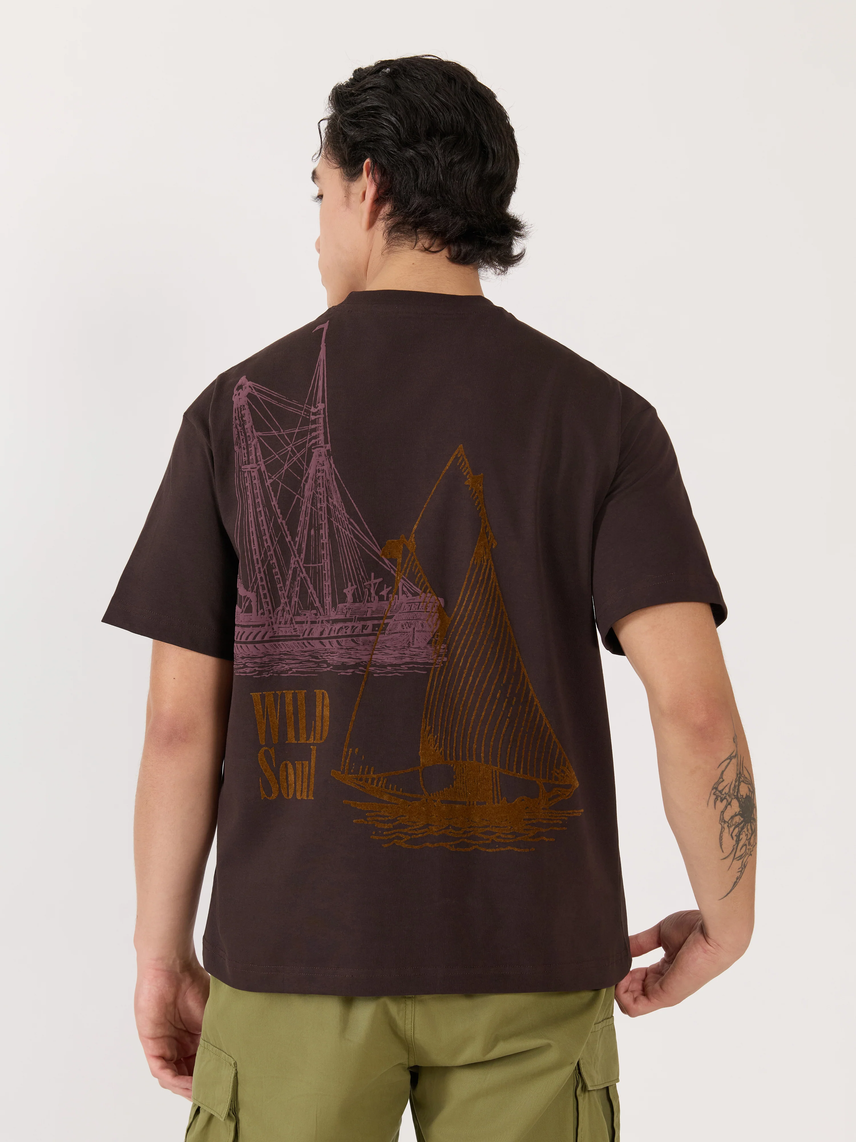 Sheldon - Wild Soul Graphic Dark Brown Loose Fit T-Shirt