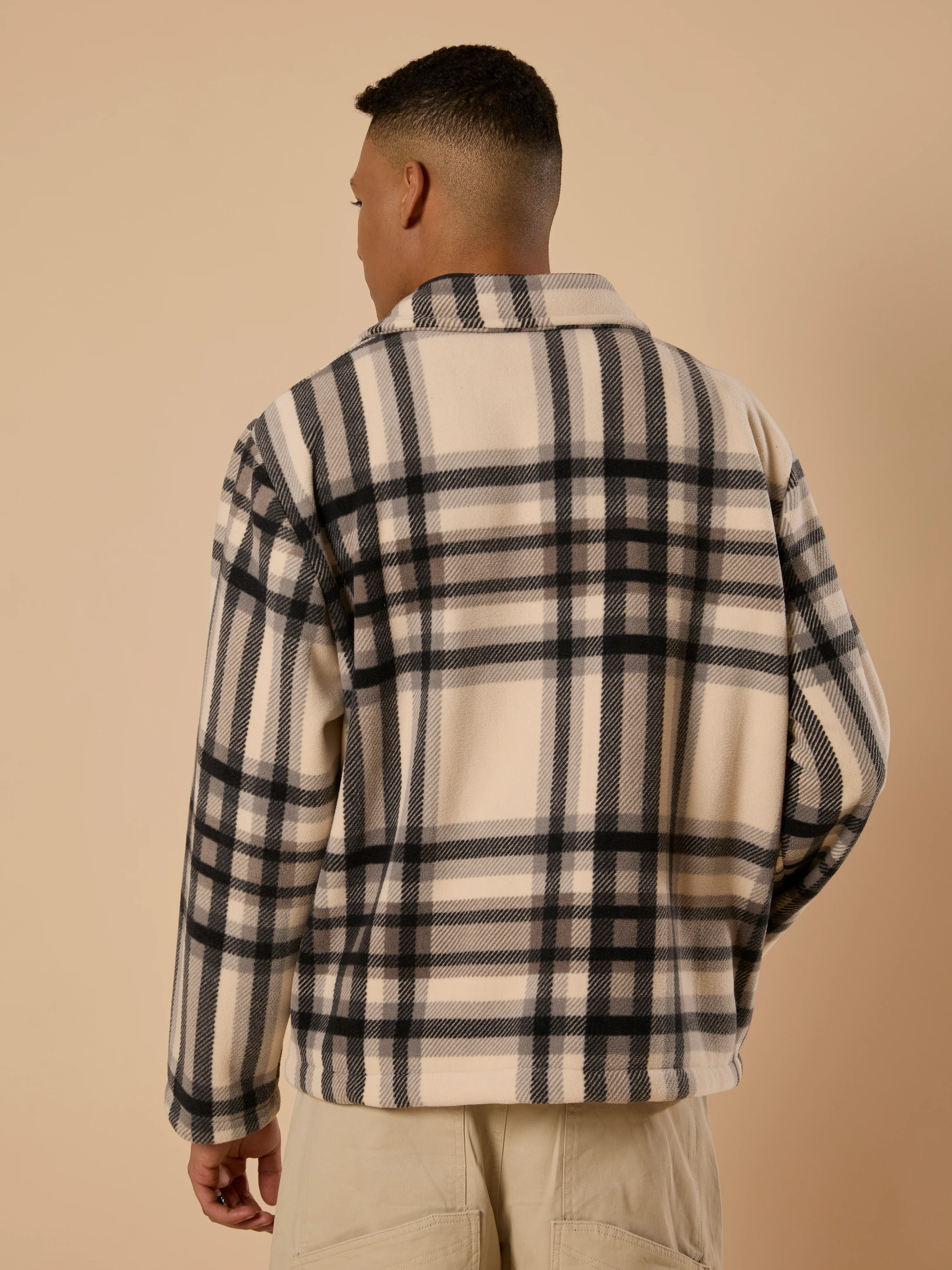 Sherly - Relaxed checked Fleece Shacket - Off Black - Image 6