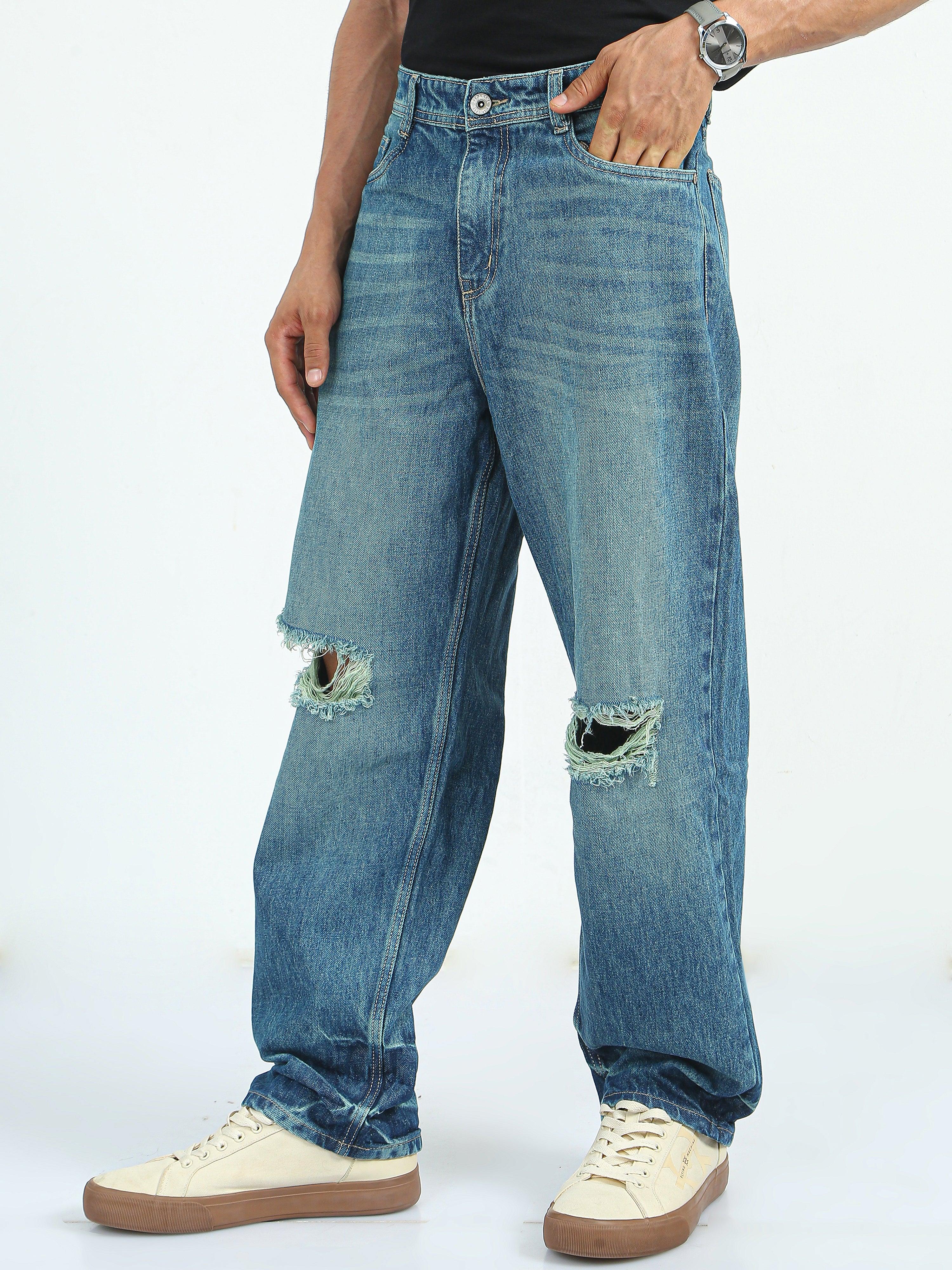 Sky Relaxed Fit Distressed Jeans Blue - Image 5