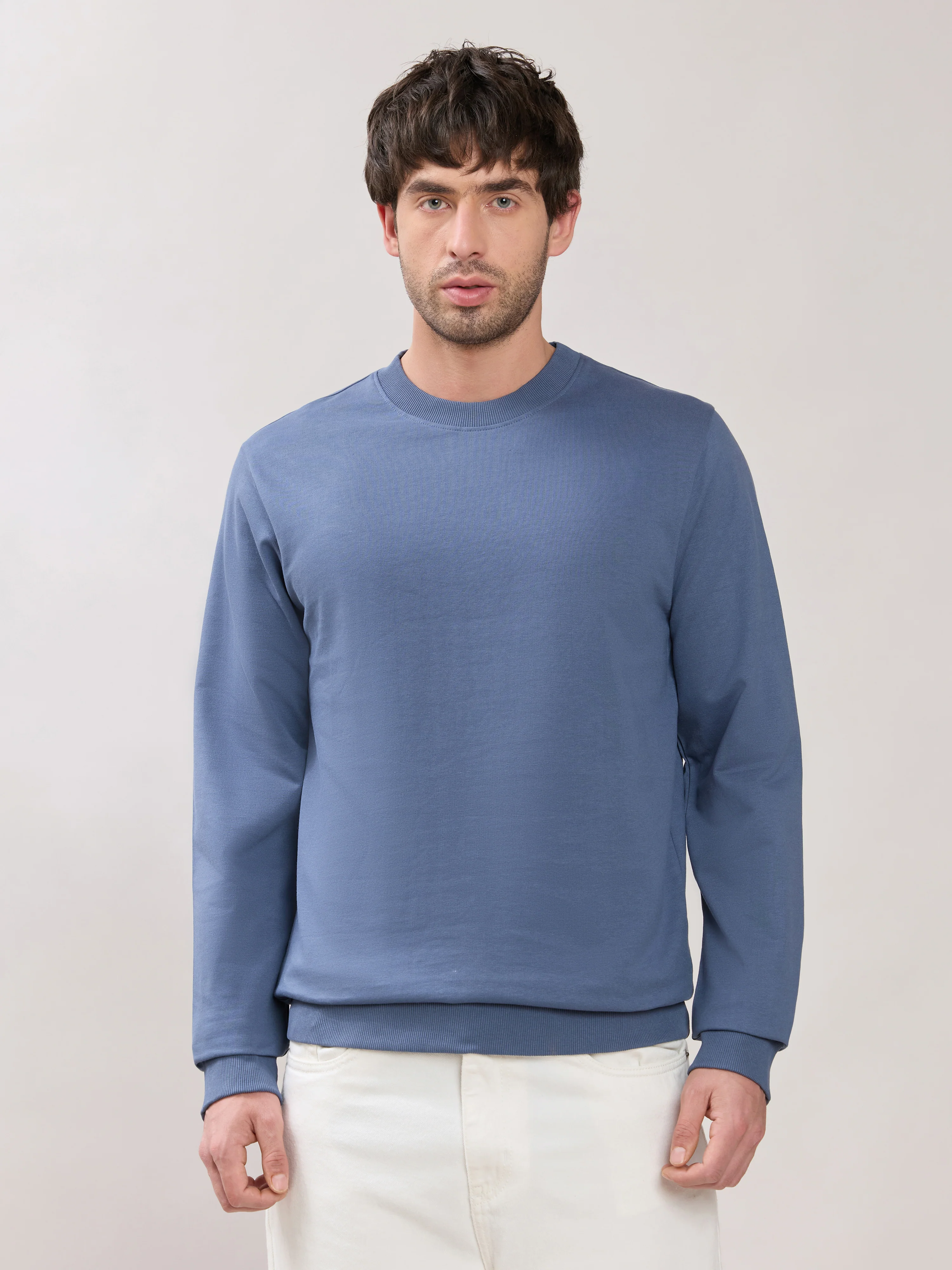 Stanwick - Slim Fit Blue Crew Neck Sweater - Image 4