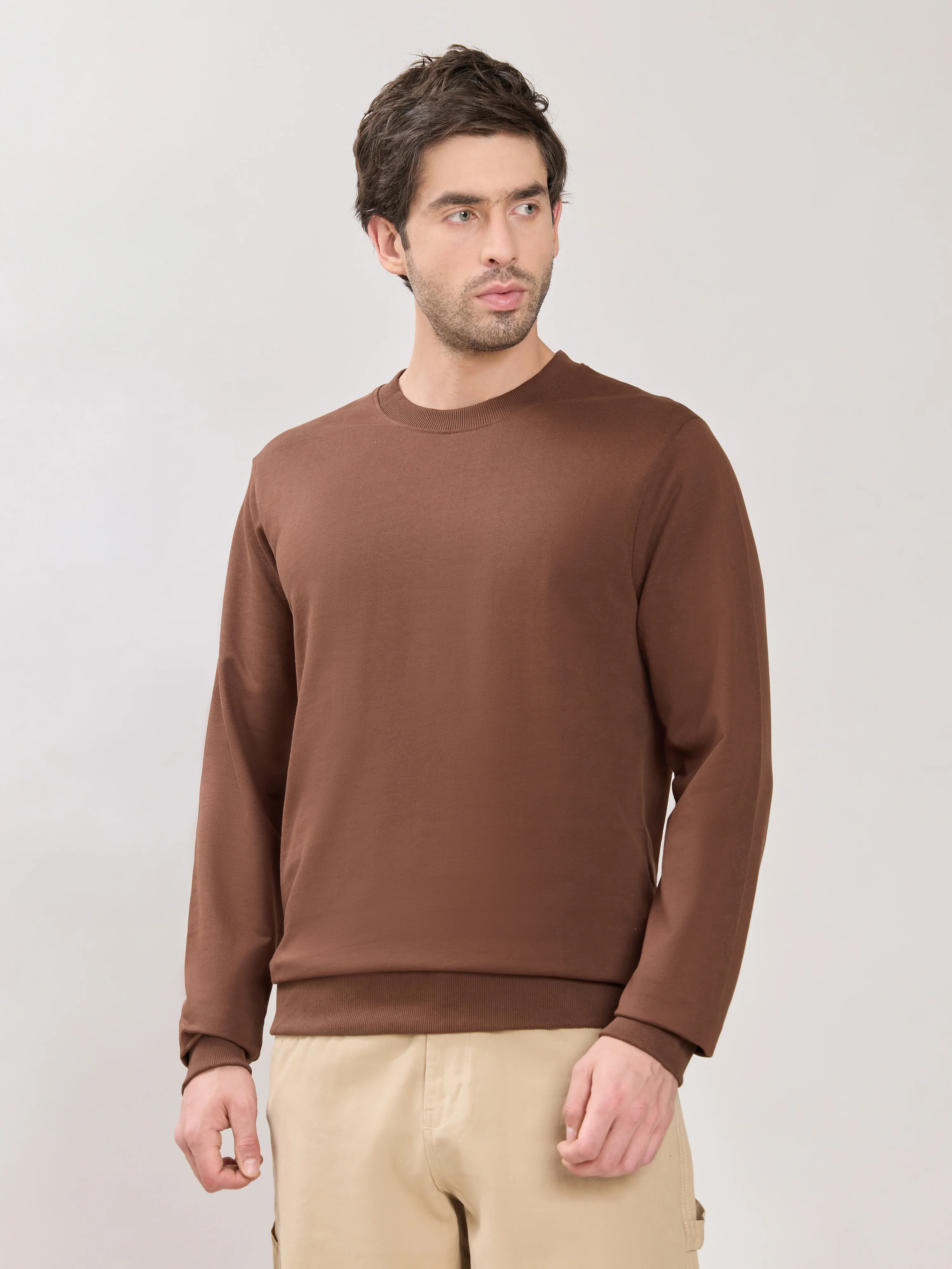 Stanwick - Slim Fit Chocolate Lacquer Crew Neck Sweater