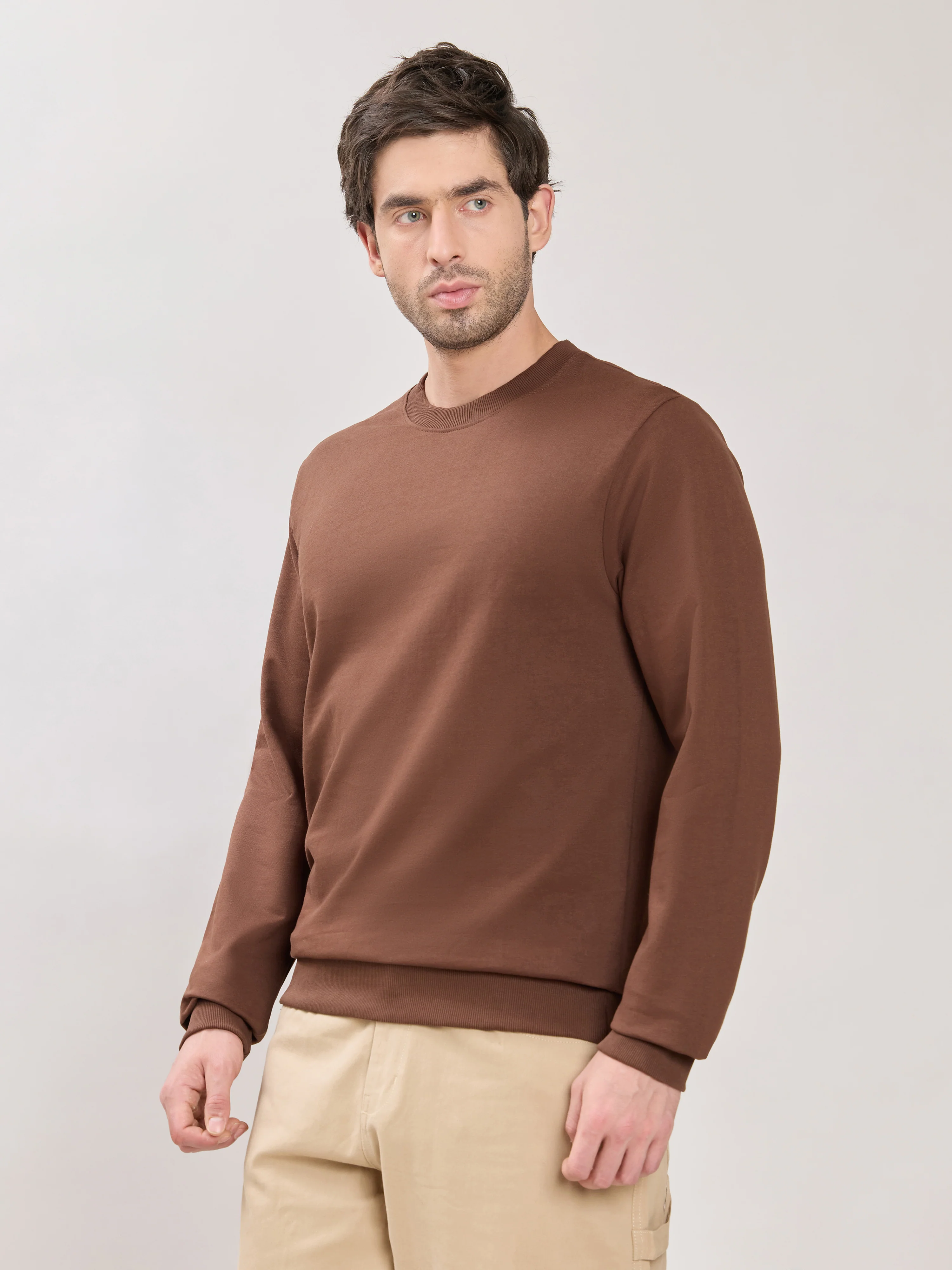 Stanwick - Slim Fit Chocolate Lacquer Crew Neck Sweater - Image 4