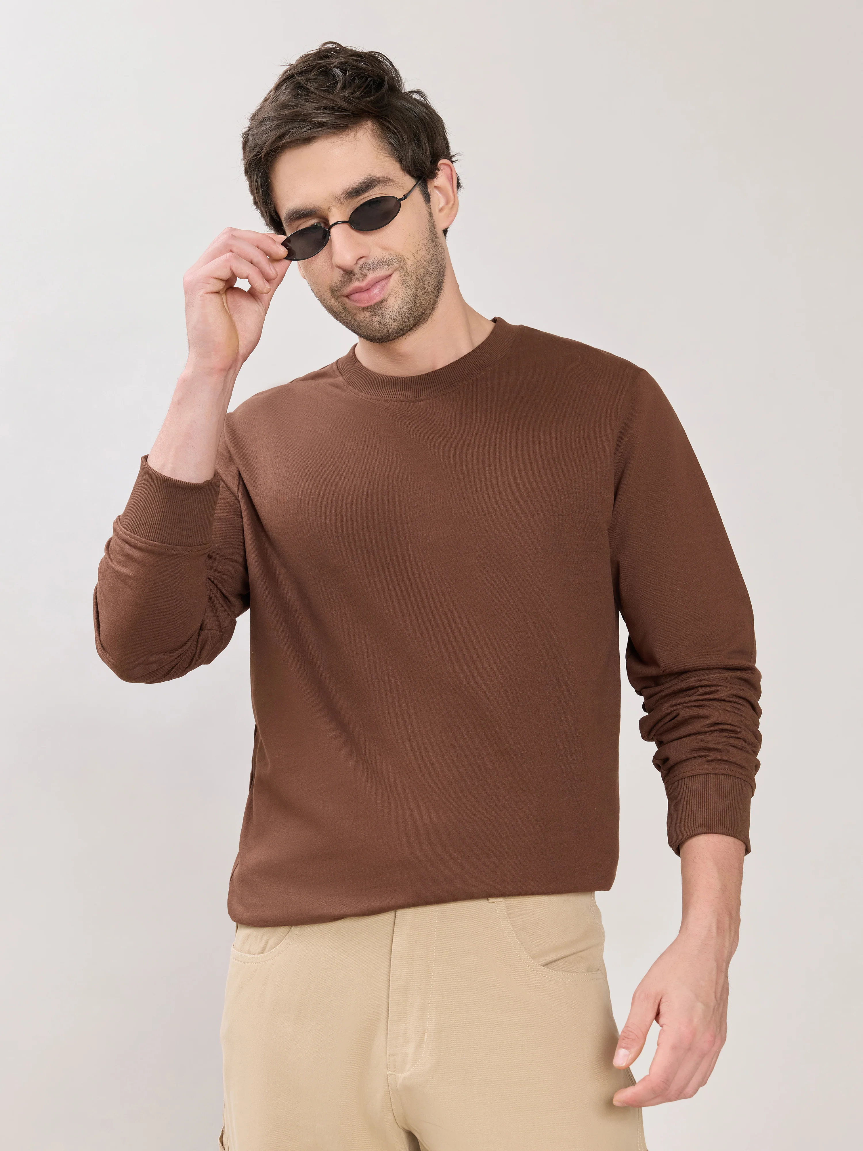 Stanwick - Slim Fit Chocolate Lacquer Crew Neck Sweater - Image 5