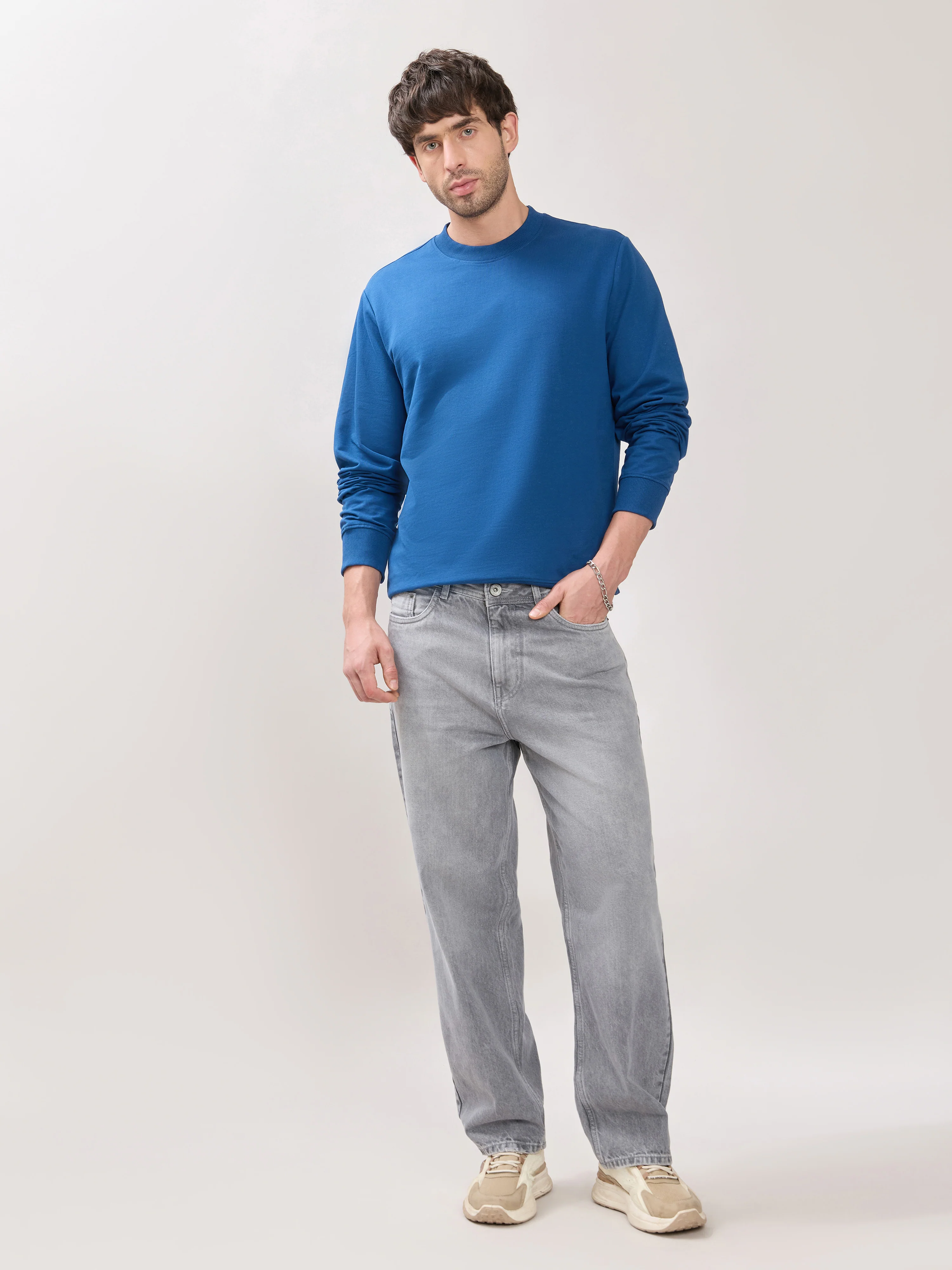 Stanwick - Slim Fit Dark Blue Crew Neck Sweater - Image 2