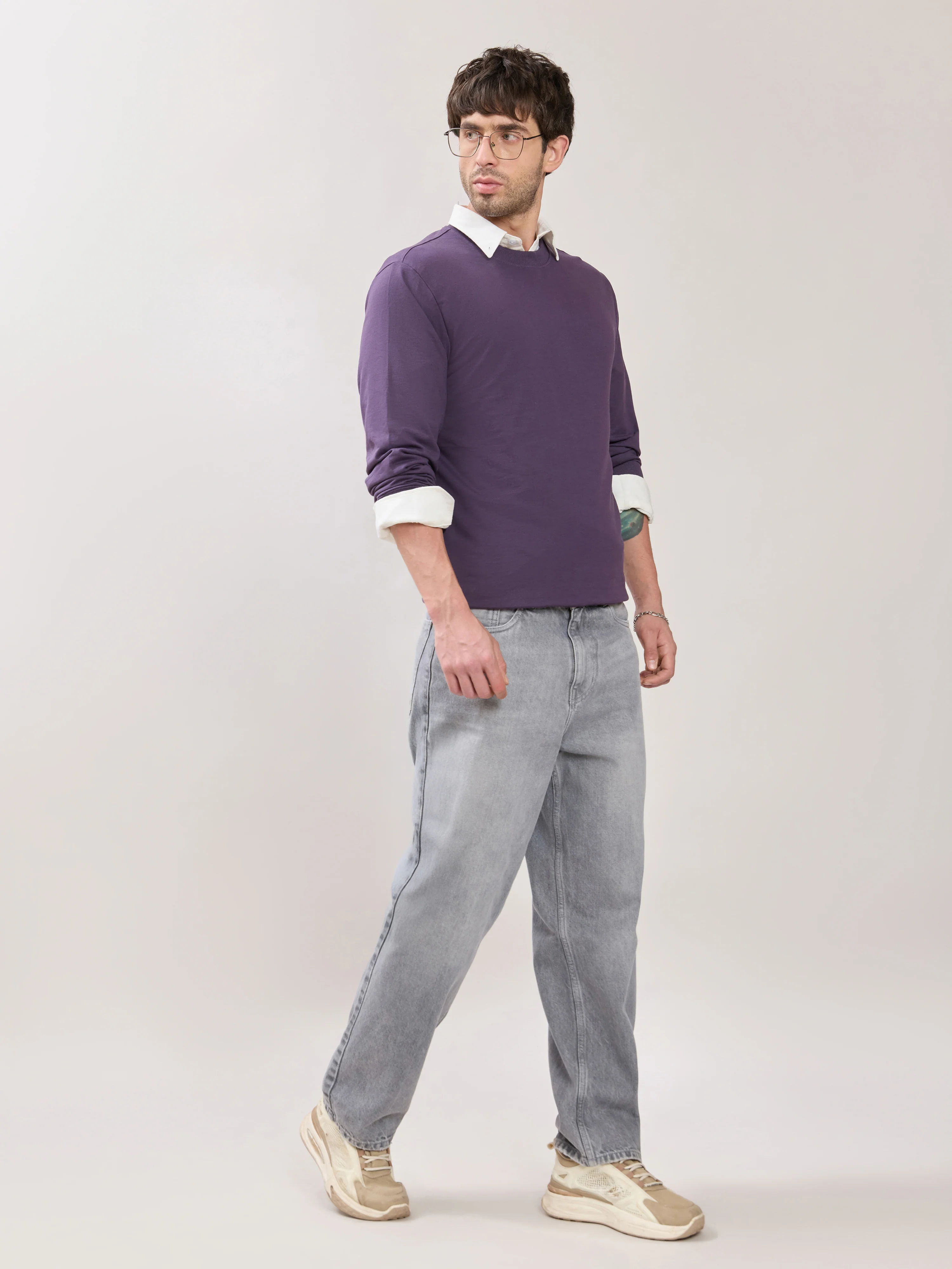 Stanwick - Slim Fit Purple Crew Neck Sweater - Image 2
