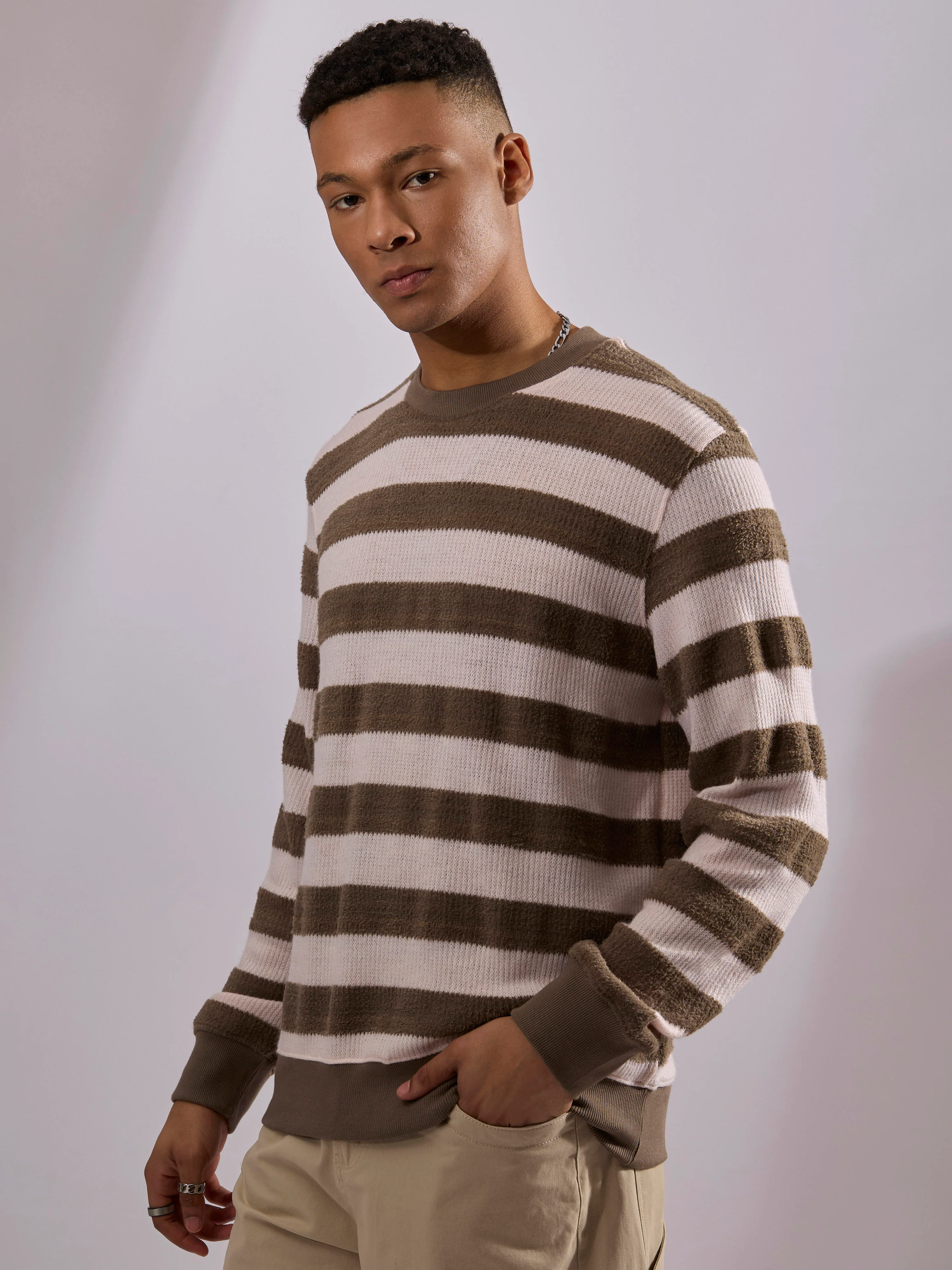 Swyft - Striped Crew neck Sweater - Brown - Image 2
