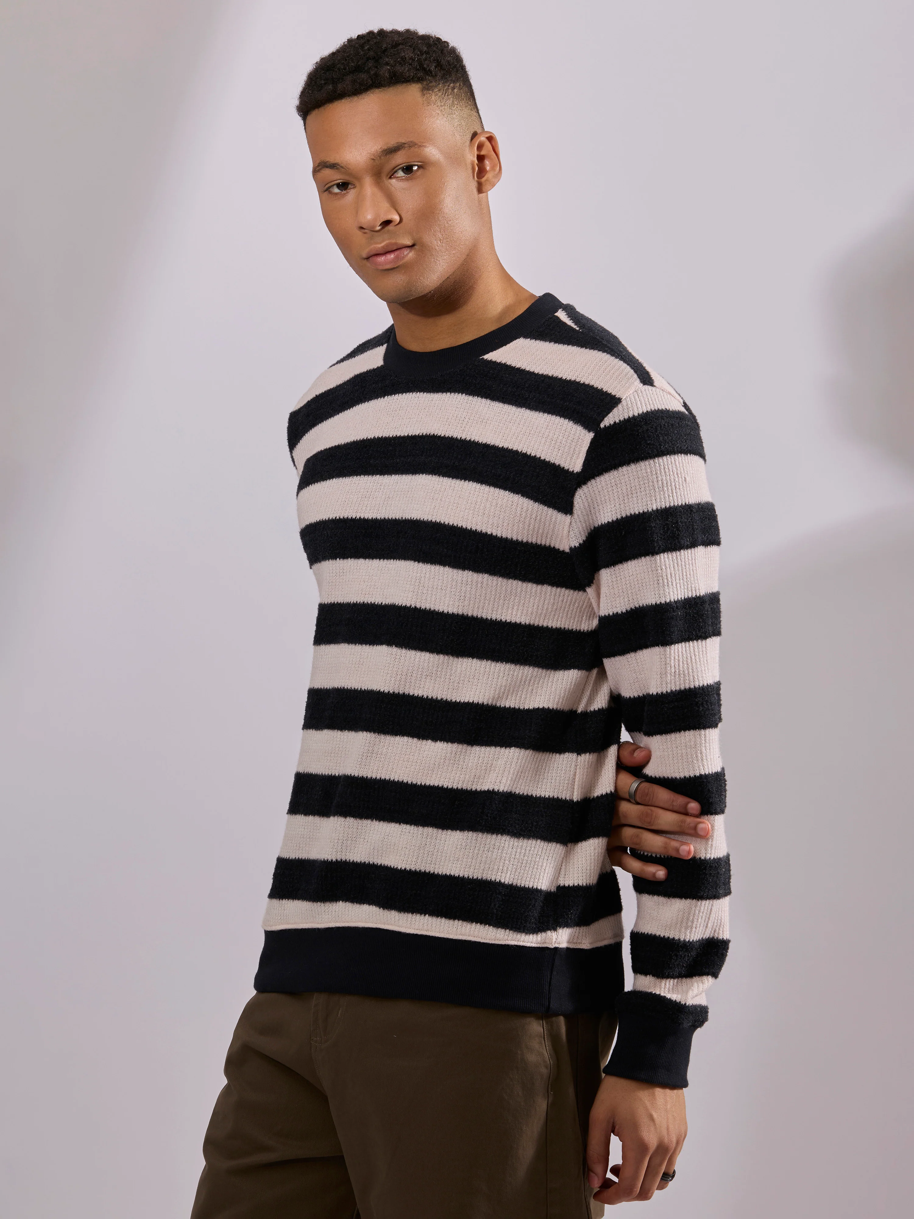 Swyft - Striped Crew neck Sweater - Black - Image 4