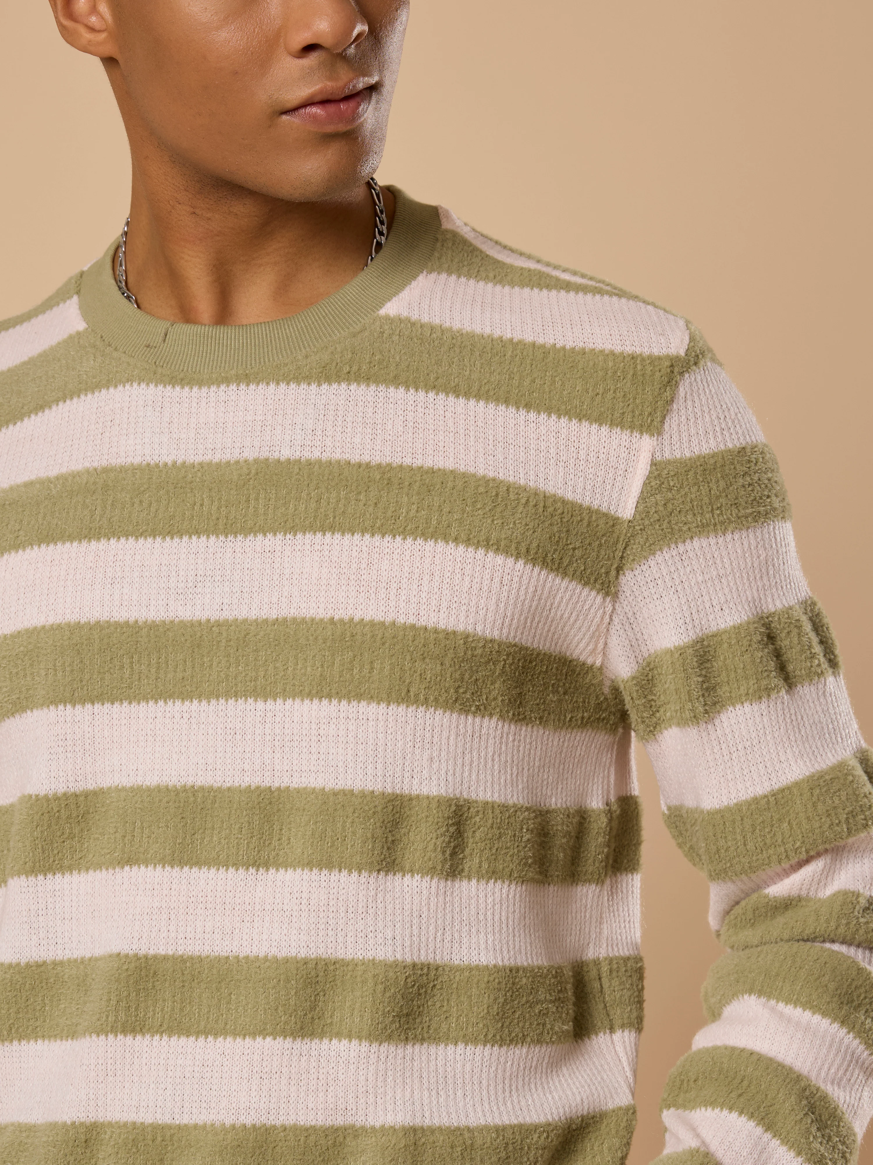 Swyft - Striped Crew neck Sweater - Green - Image 3