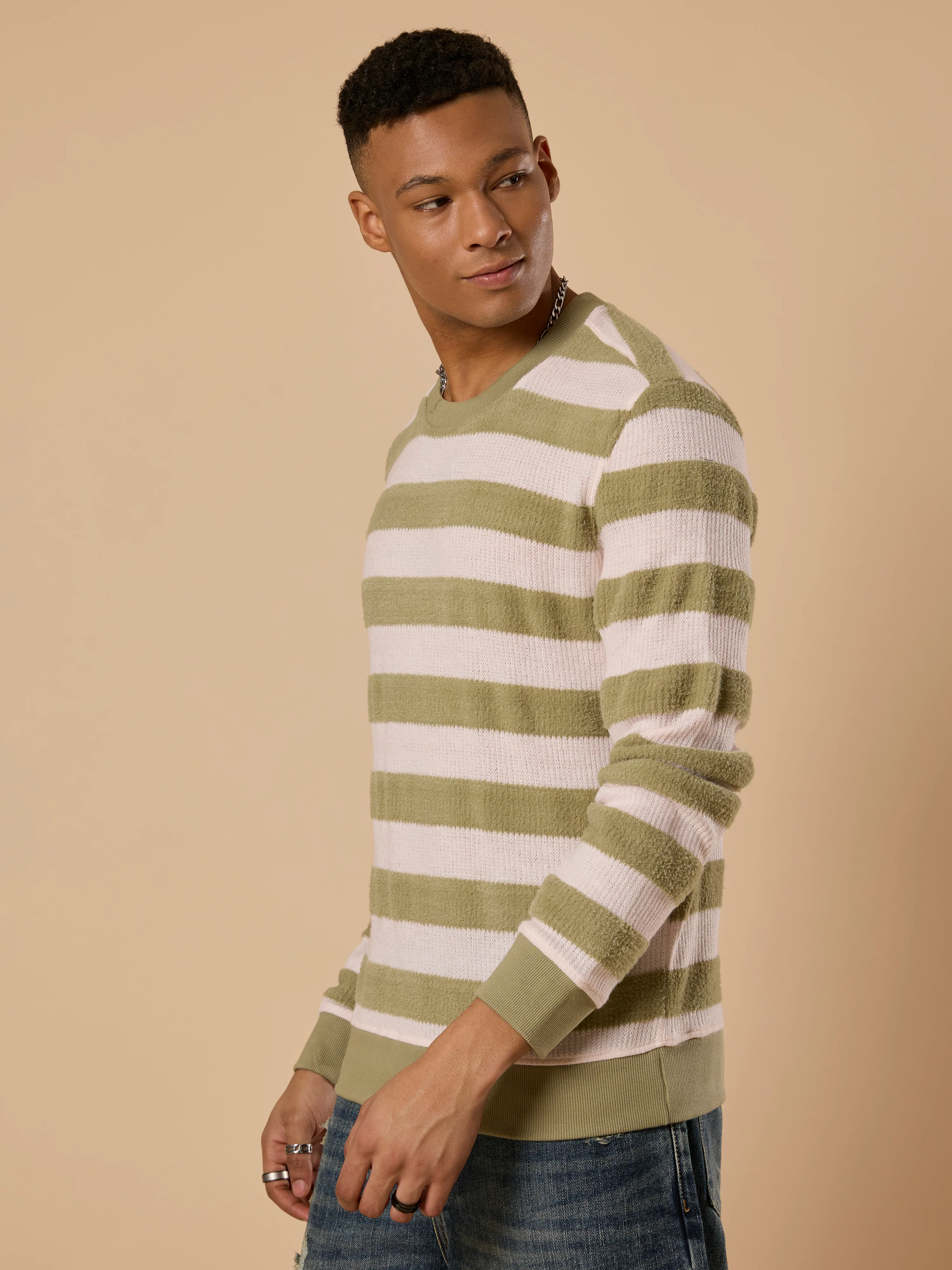 Swyft - Striped Crew neck Sweater - Green - Image 5