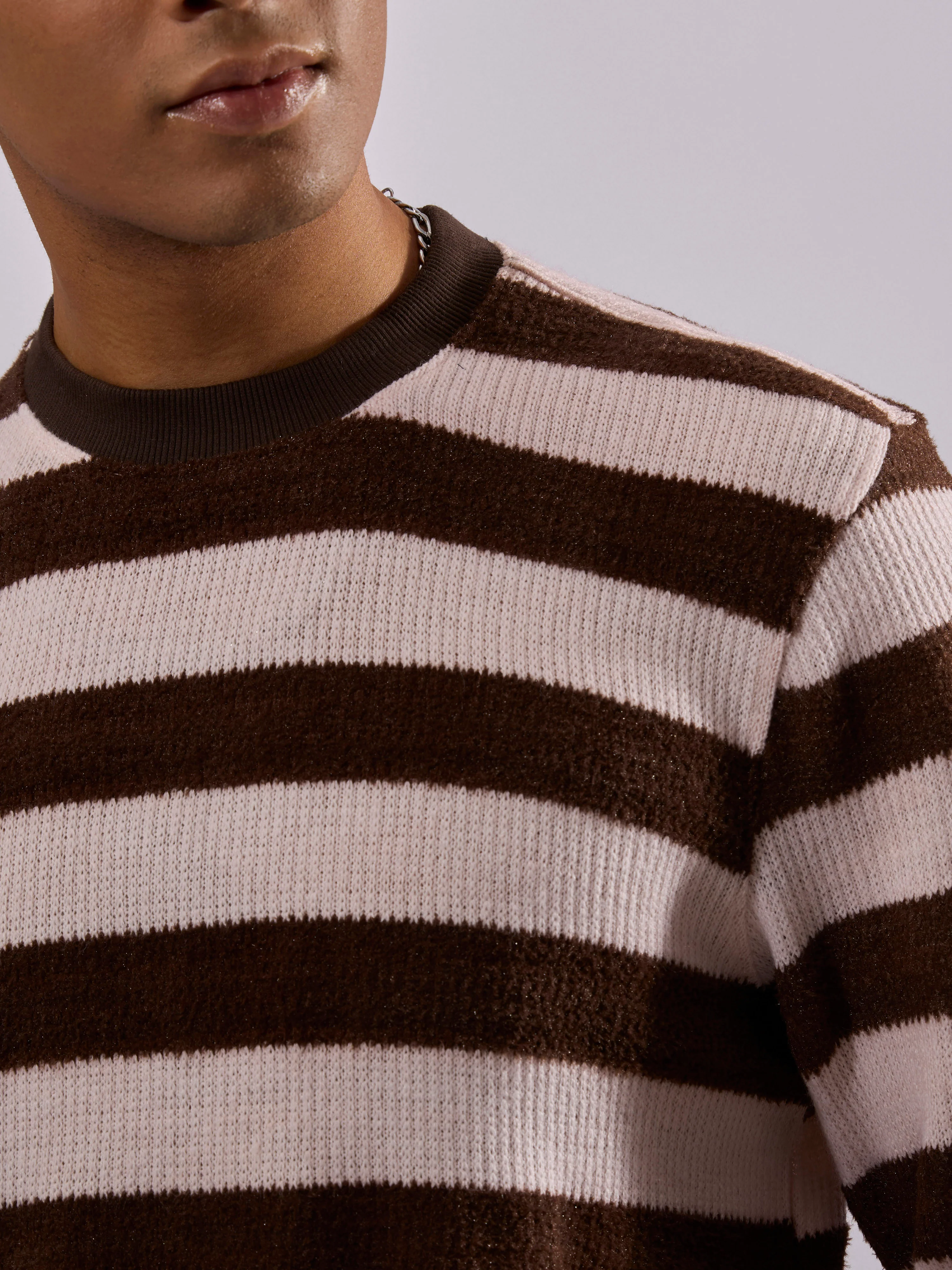 Swyft - Striped Crew neck Sweater - Dark Brown - Image 4