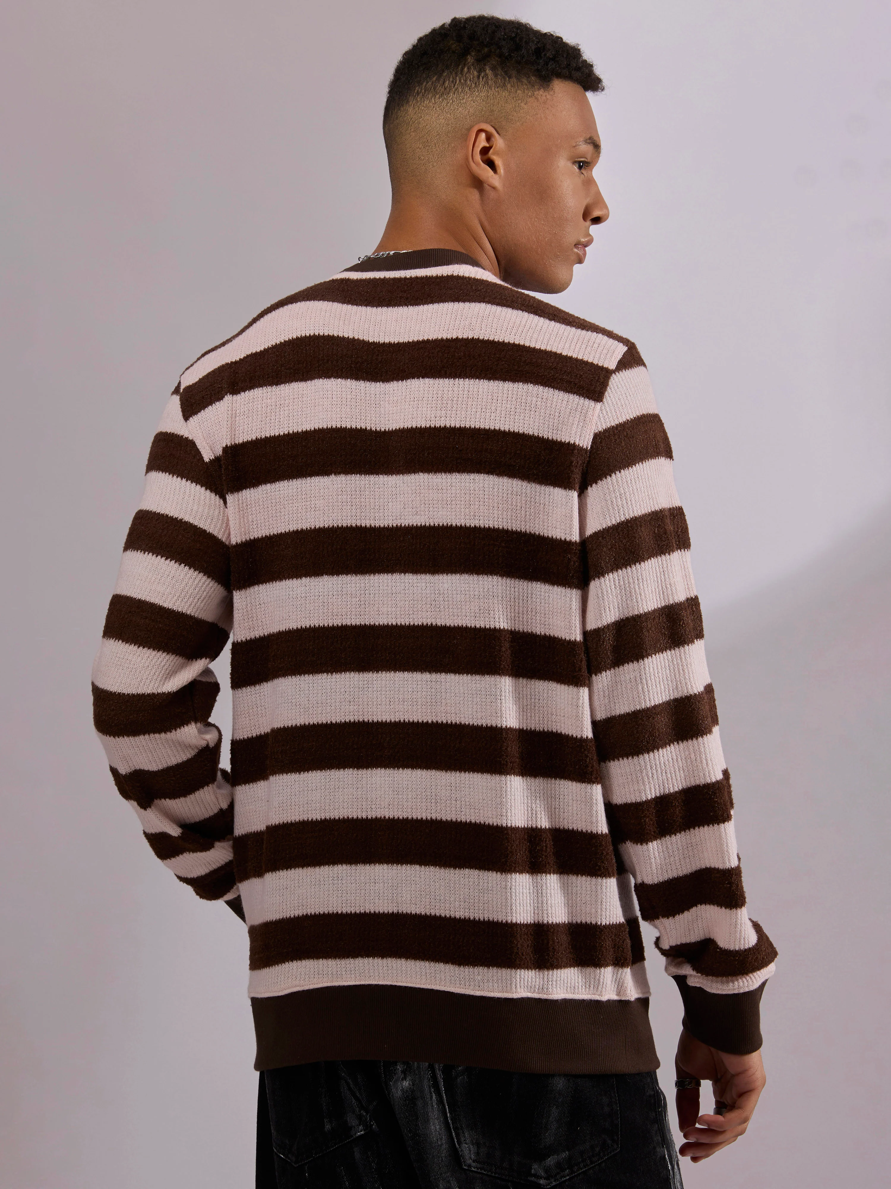 Swyft - Striped Crew neck Sweater - Dark Brown - Image 6