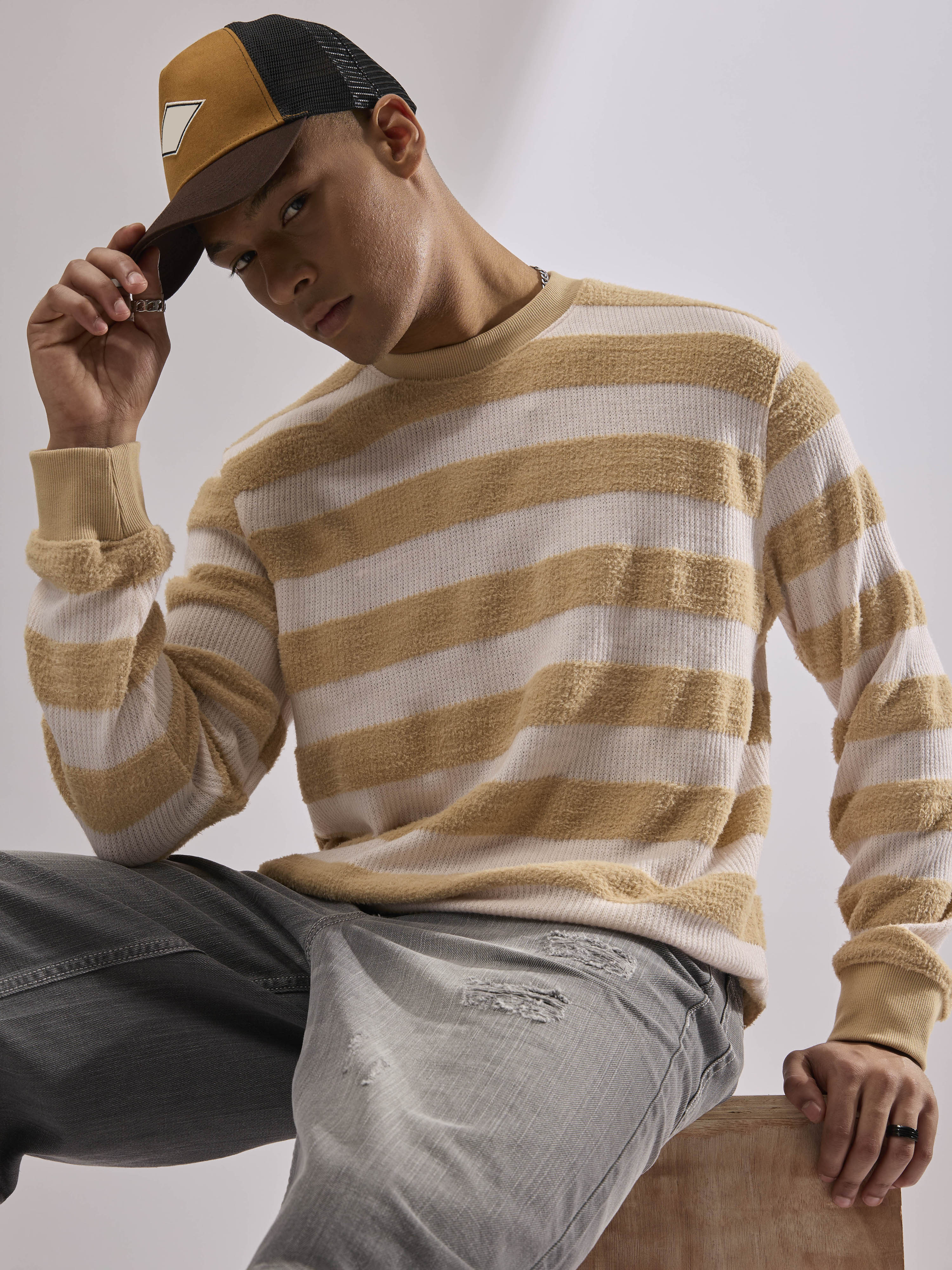 Swyft - Striped Crew neck Sweater - Yellow - Image 5