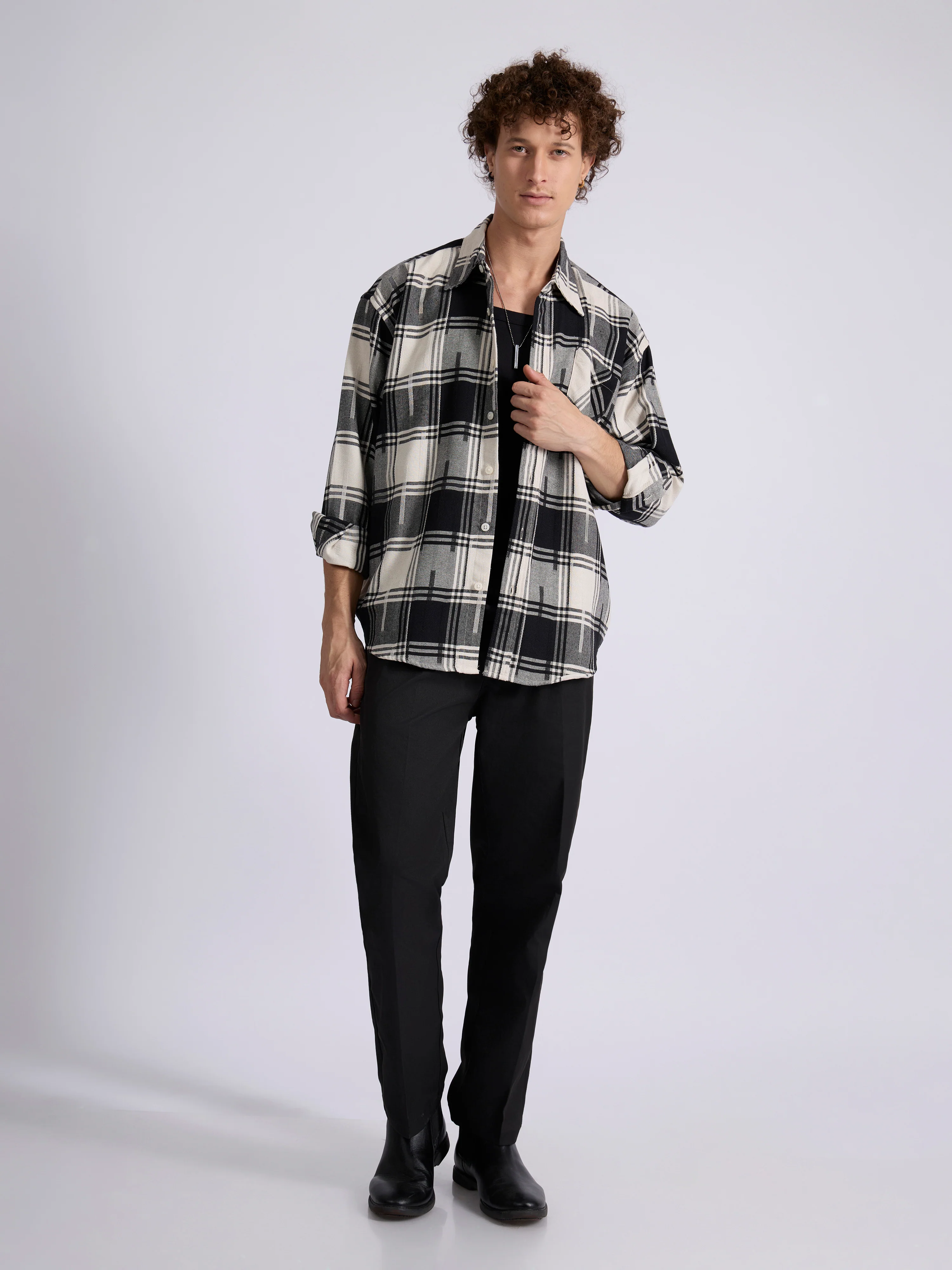Talbot - Drop Shoulder Checks Shirt - Black - Image 2