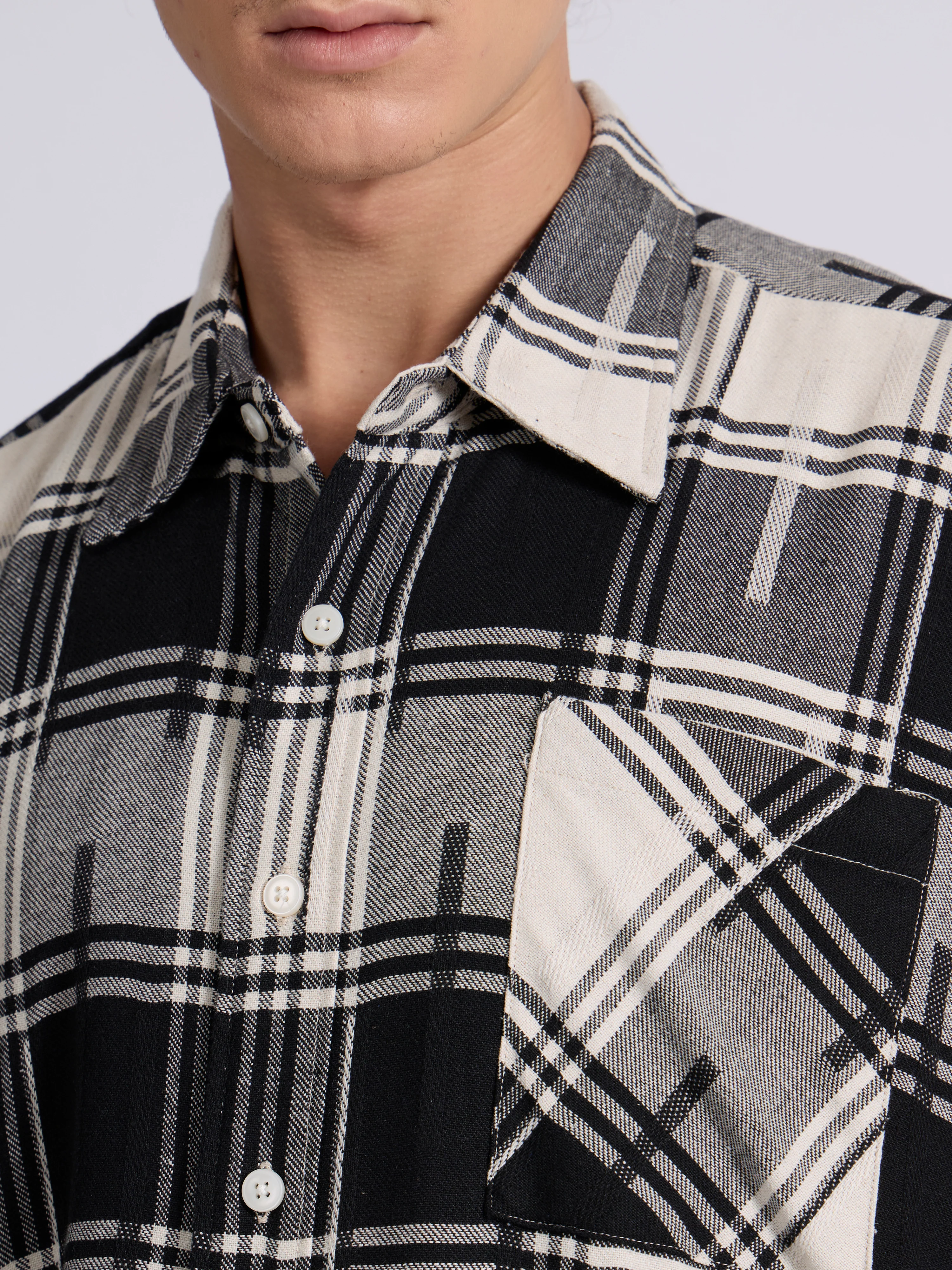 Talbot - Drop Shoulder Checks Shirt - Black - Image 3