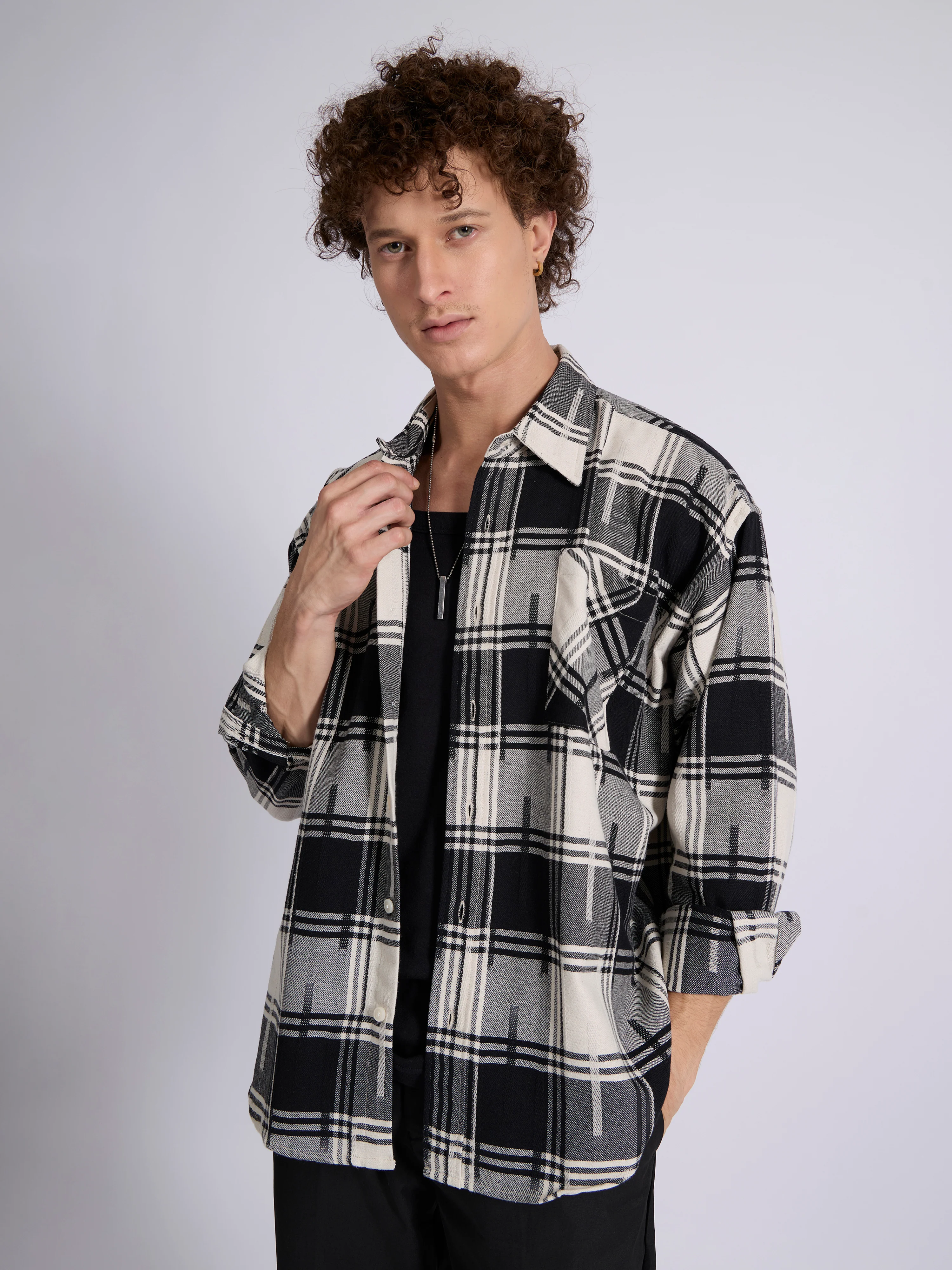 Talbot - Drop Shoulder Checks Shirt - Black - Image 4