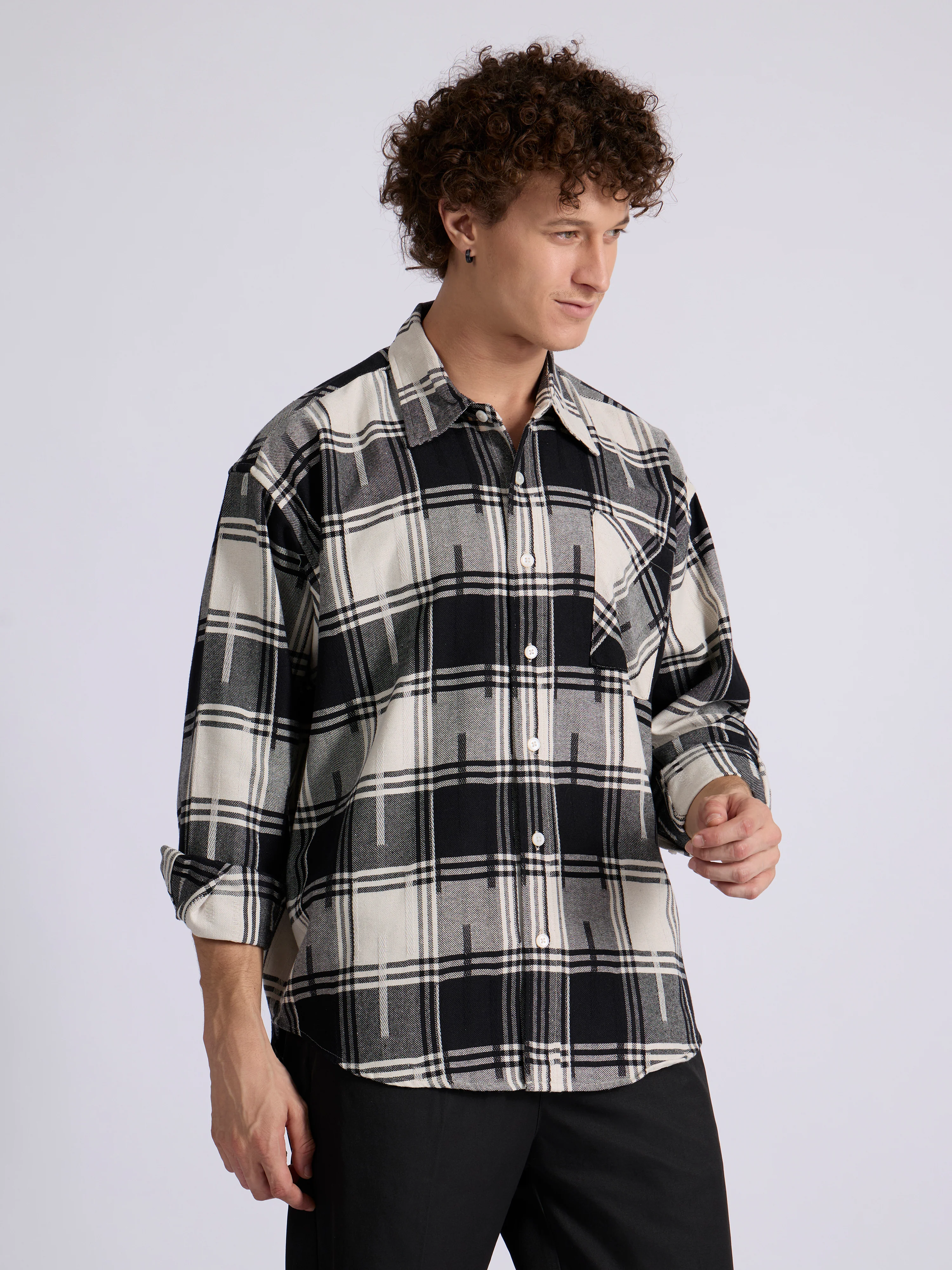 Talbot - Drop Shoulder Checks Shirt - Black - Image 5
