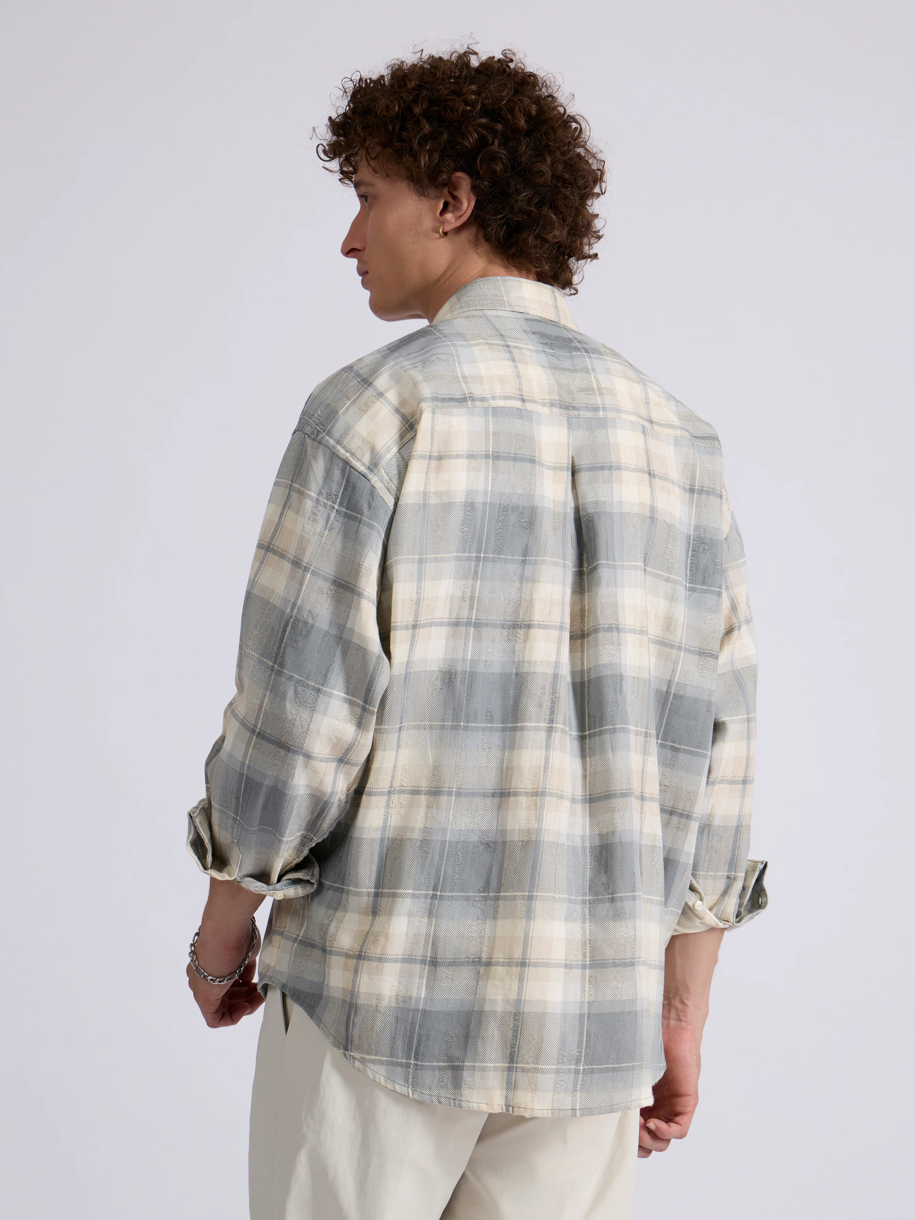 Talbot - Drop Shoulder Checks Shirt - Grey - Image 6