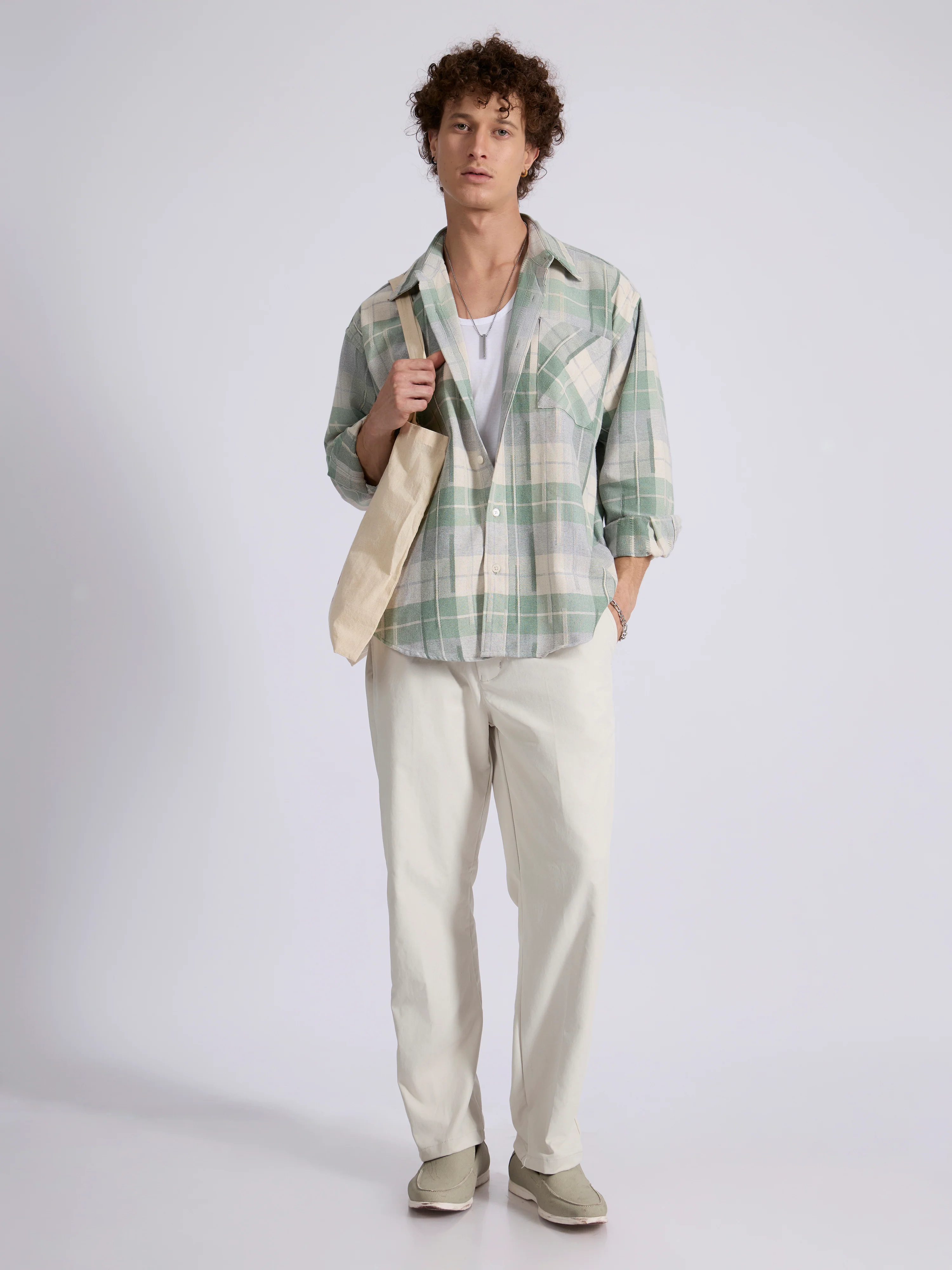 Talbot - Drop Shoulder Checks Shirt - Light Green - Image 2