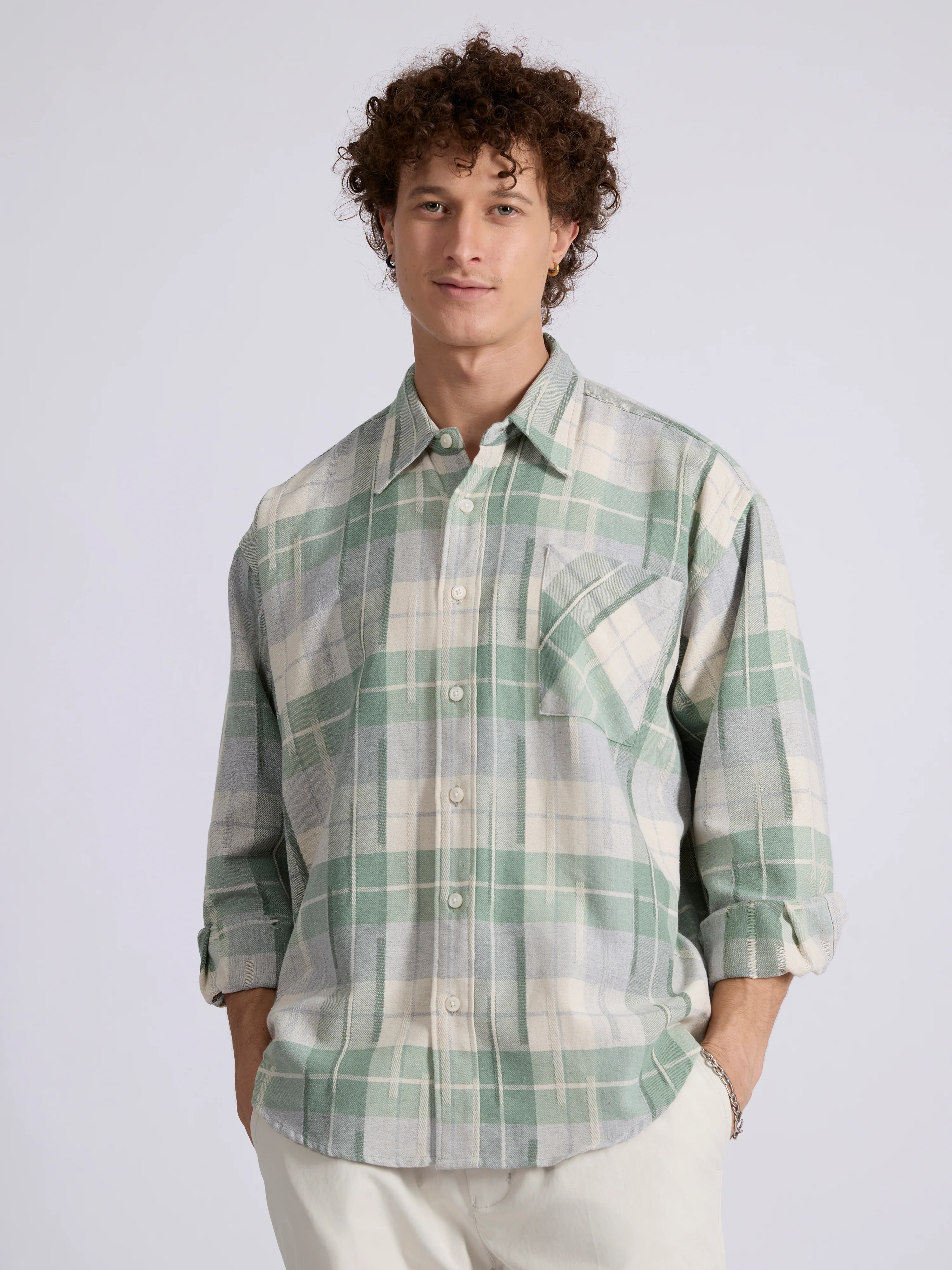 Talbot - Drop Shoulder Checks Shirt - Light Green - Image 5