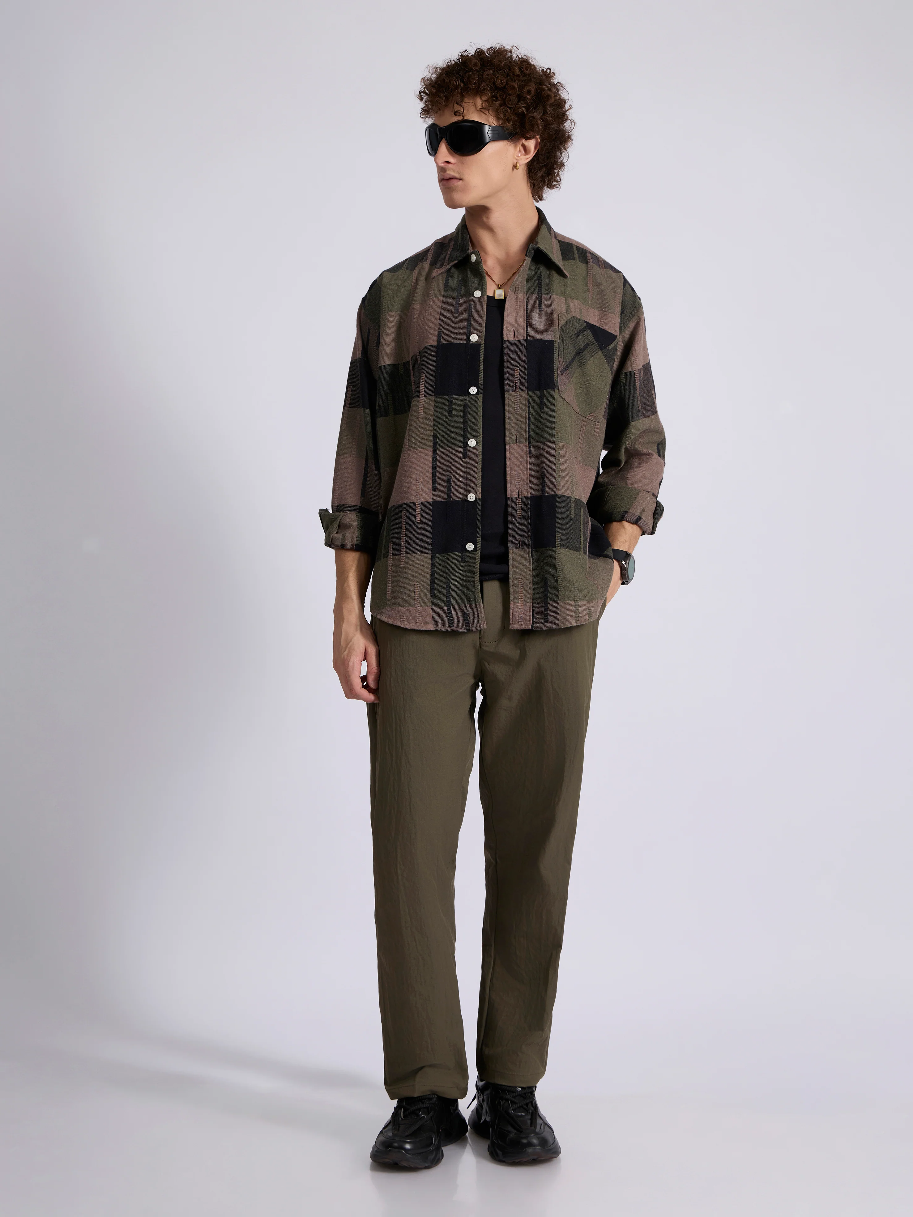 Talbot - Drop Shoulder Checks Shirt - Olive - Image 2