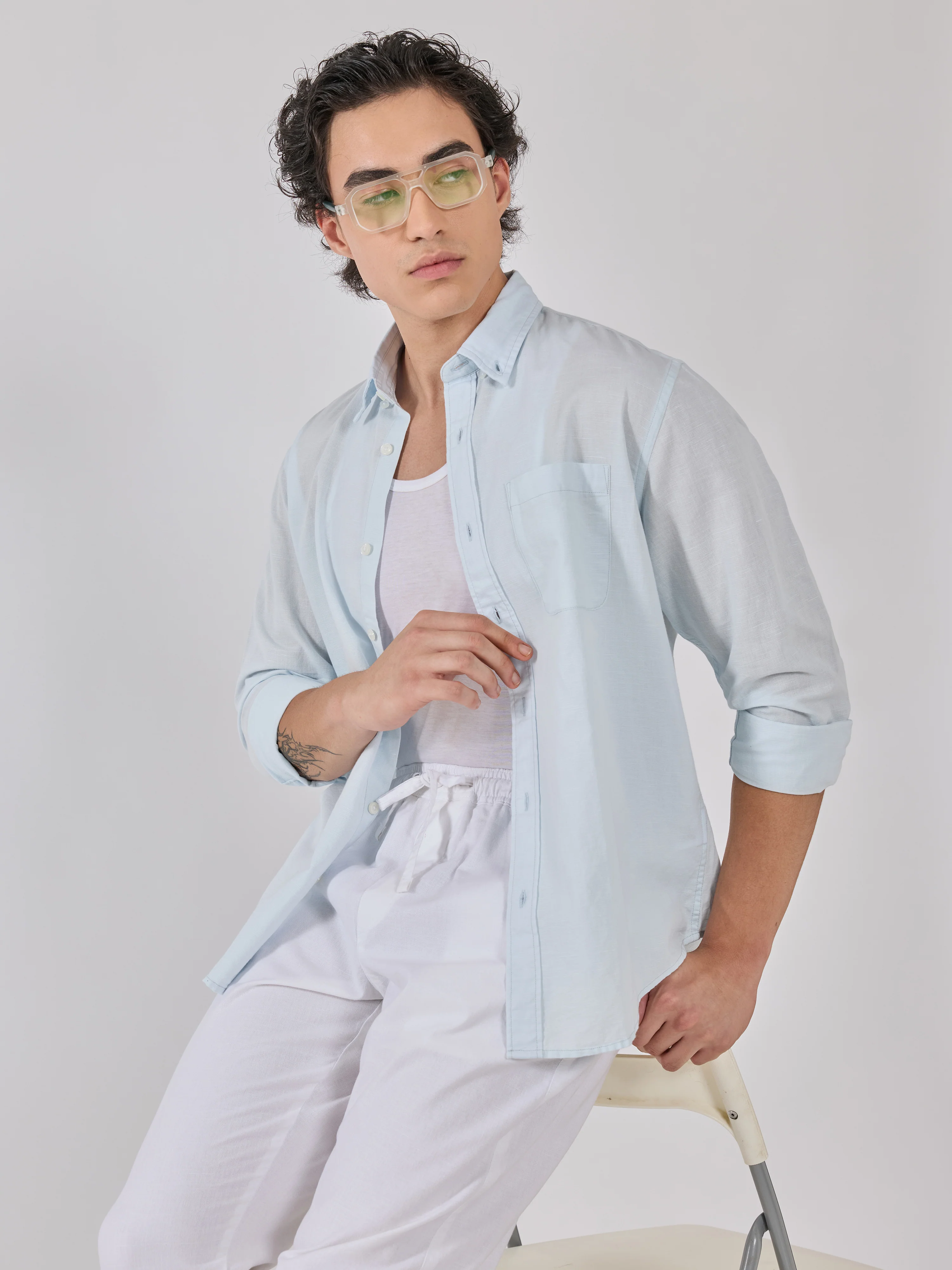 Taloko - Relaxed Linen Shirt - Light Blue - Image 5