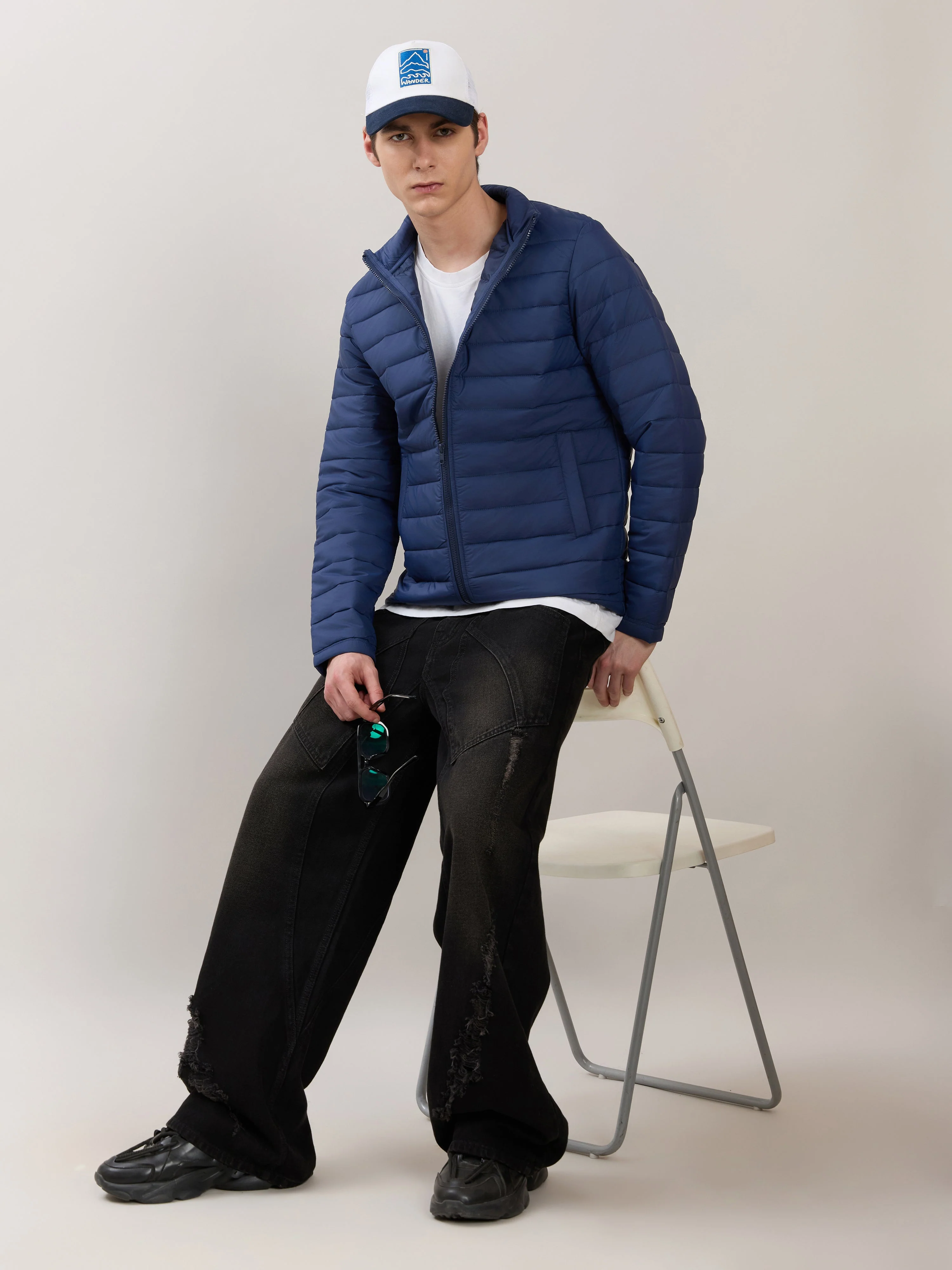 Terra - Regular Zip-Up Puffer Jacket - Navy - Image 2