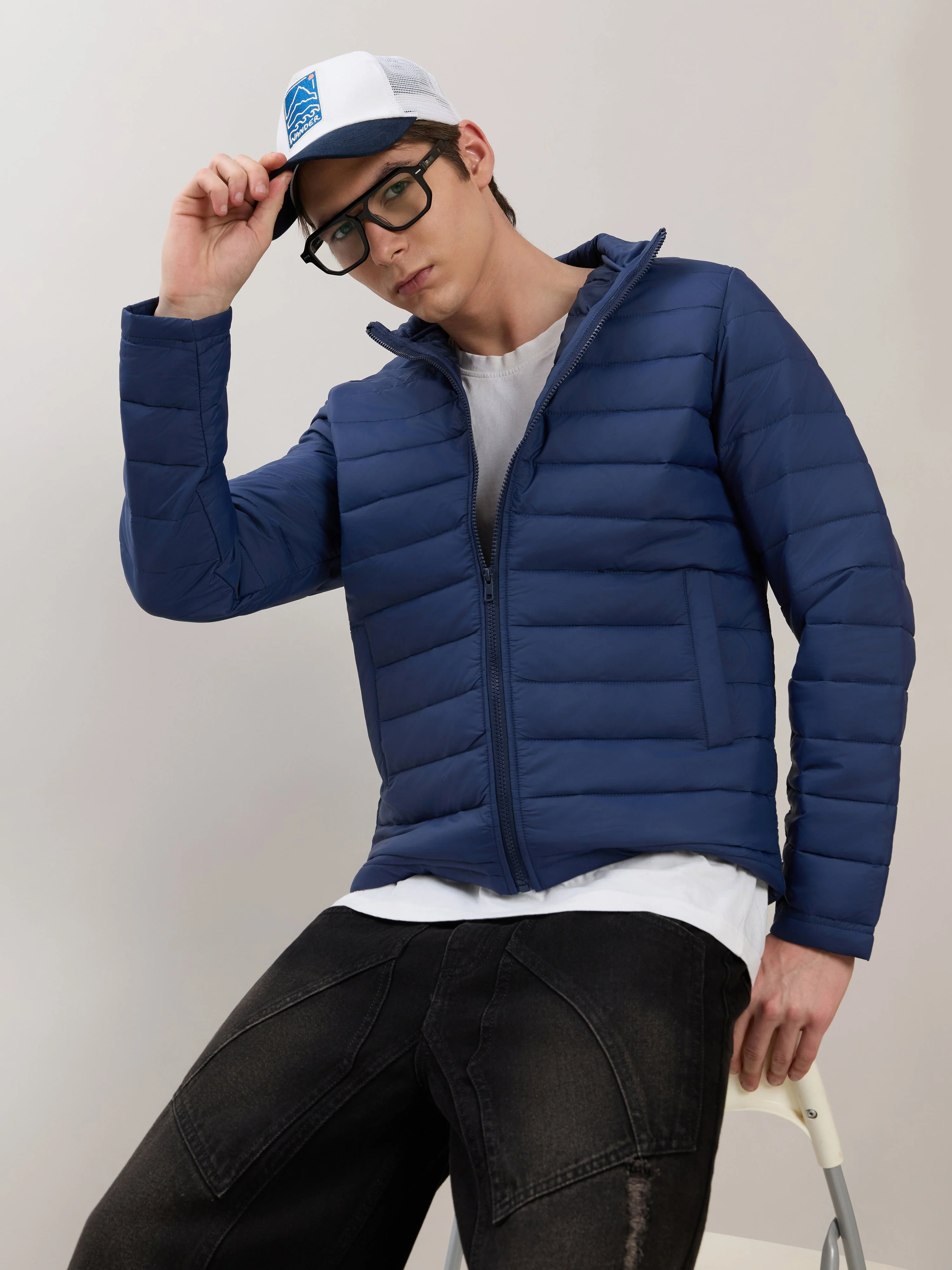 Terra - Regular Zip-Up Puffer Jacket - Navy - Image 5