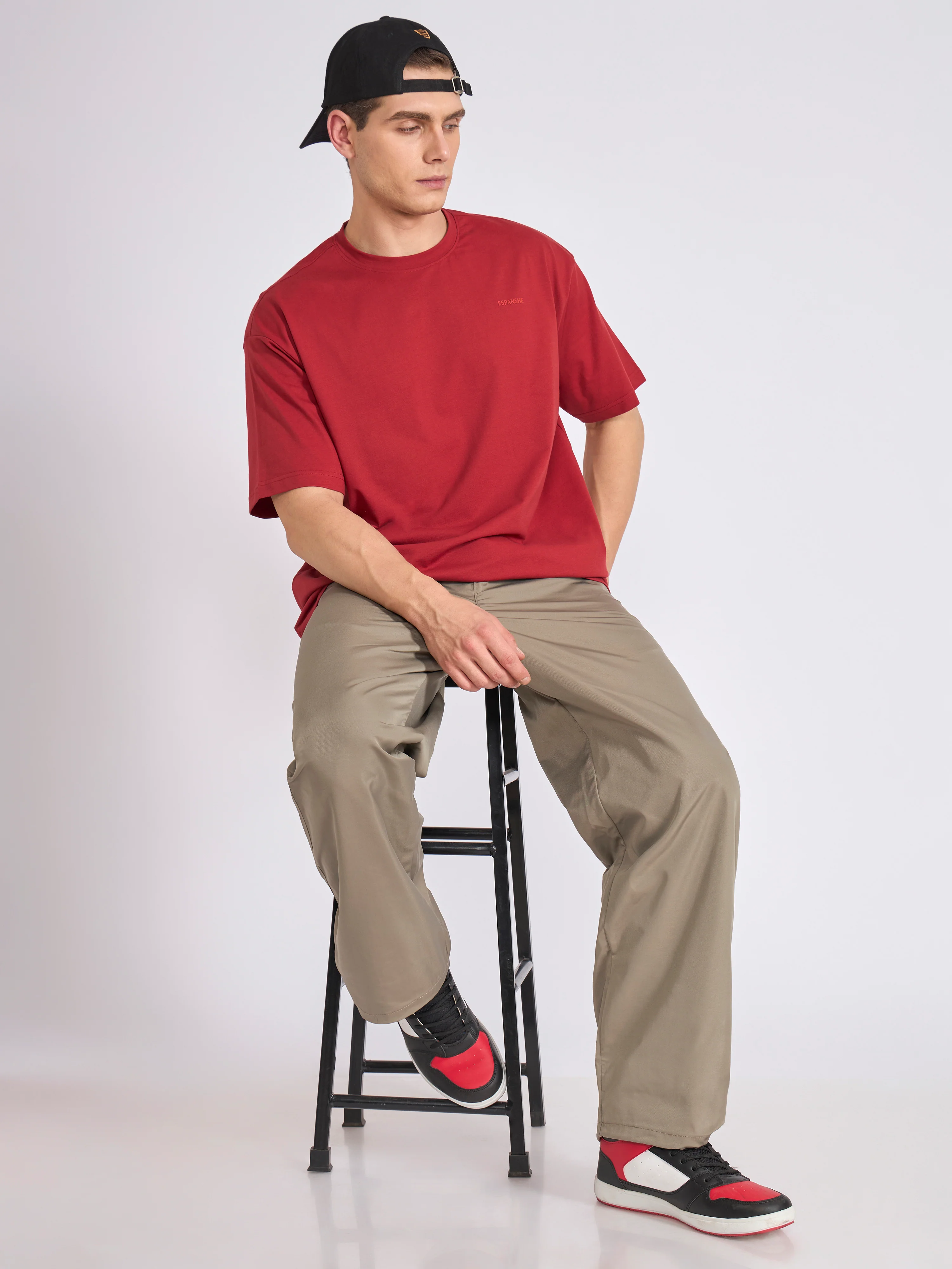 Tibald - Oversized Round neck T Shirt  - Red - Image 2