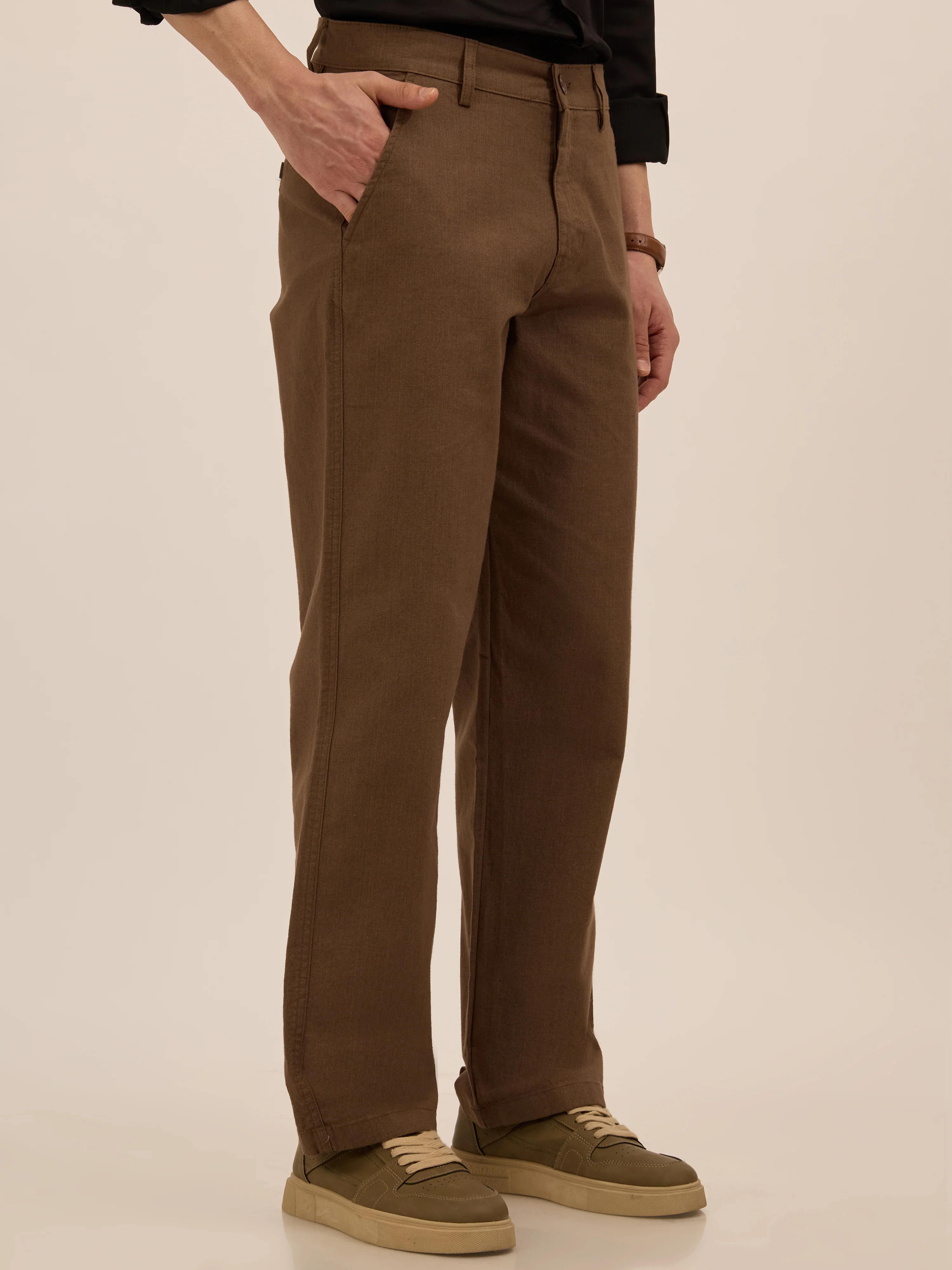 Tokarev - Comfort Fit Cotton Trousers - Brown - Image 3