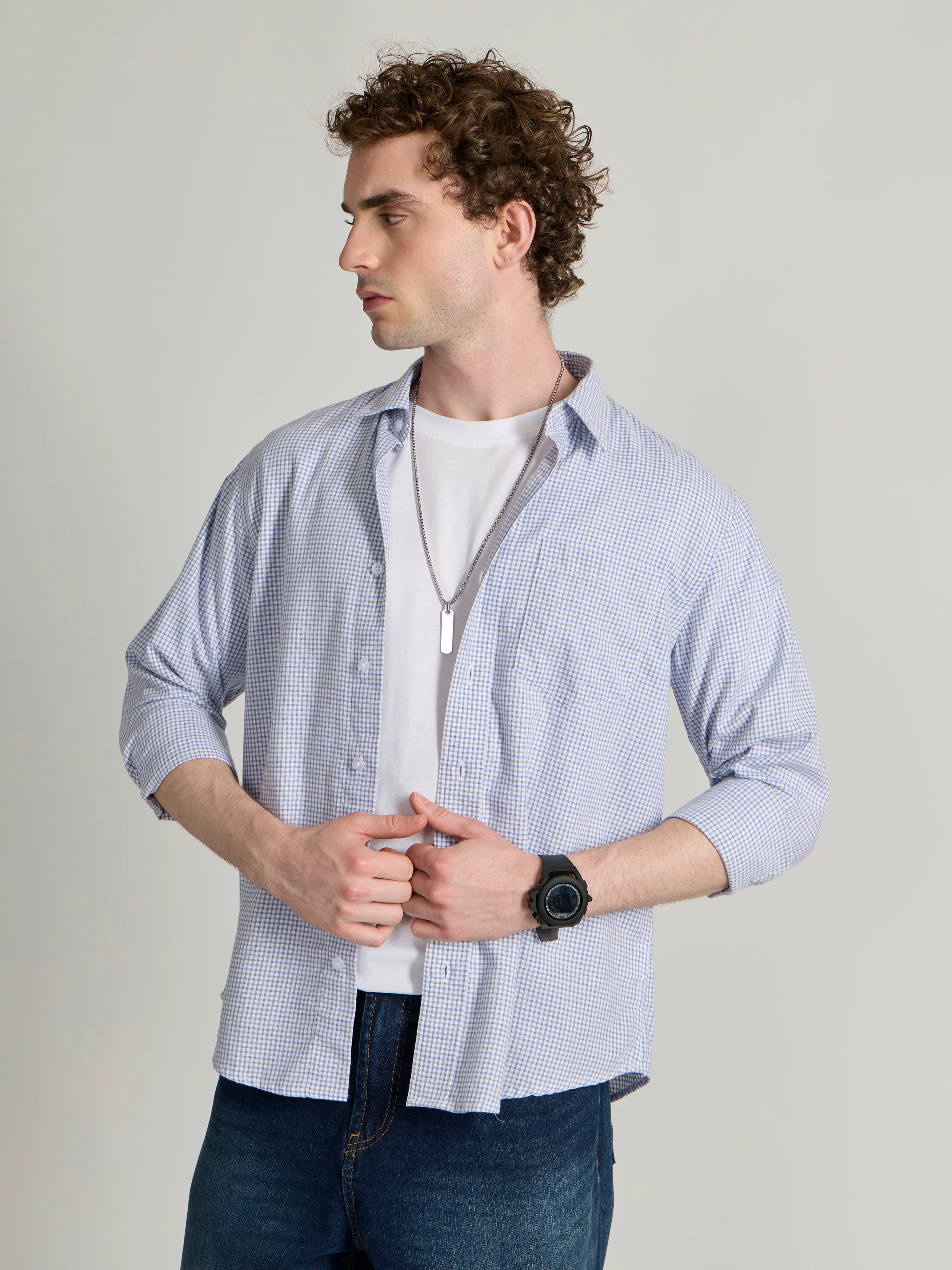 Torsten - Relaxed Fit Checks Shirt - Blue