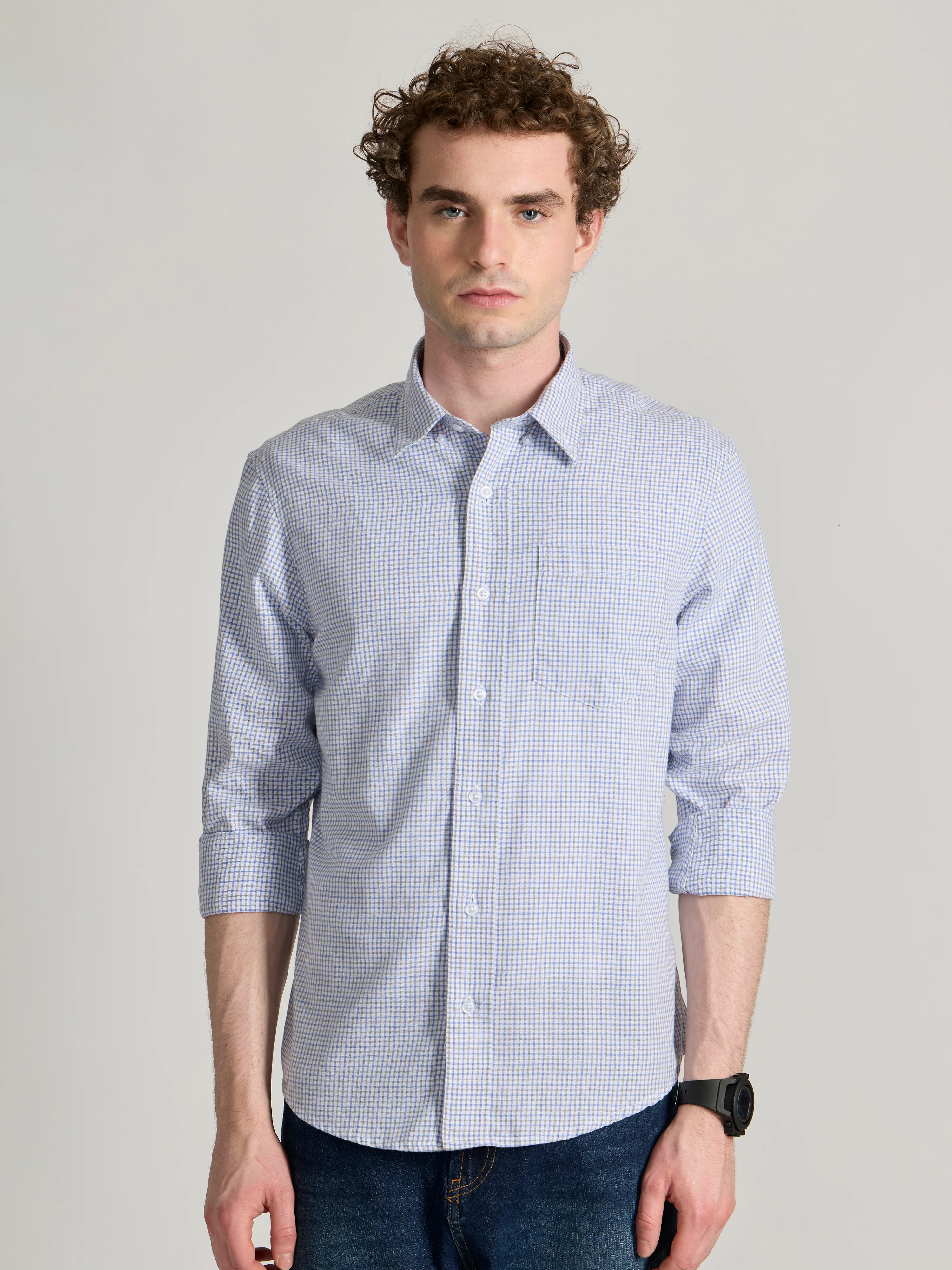 Torsten - Relaxed Fit Checks Shirt - Blue - Image 5