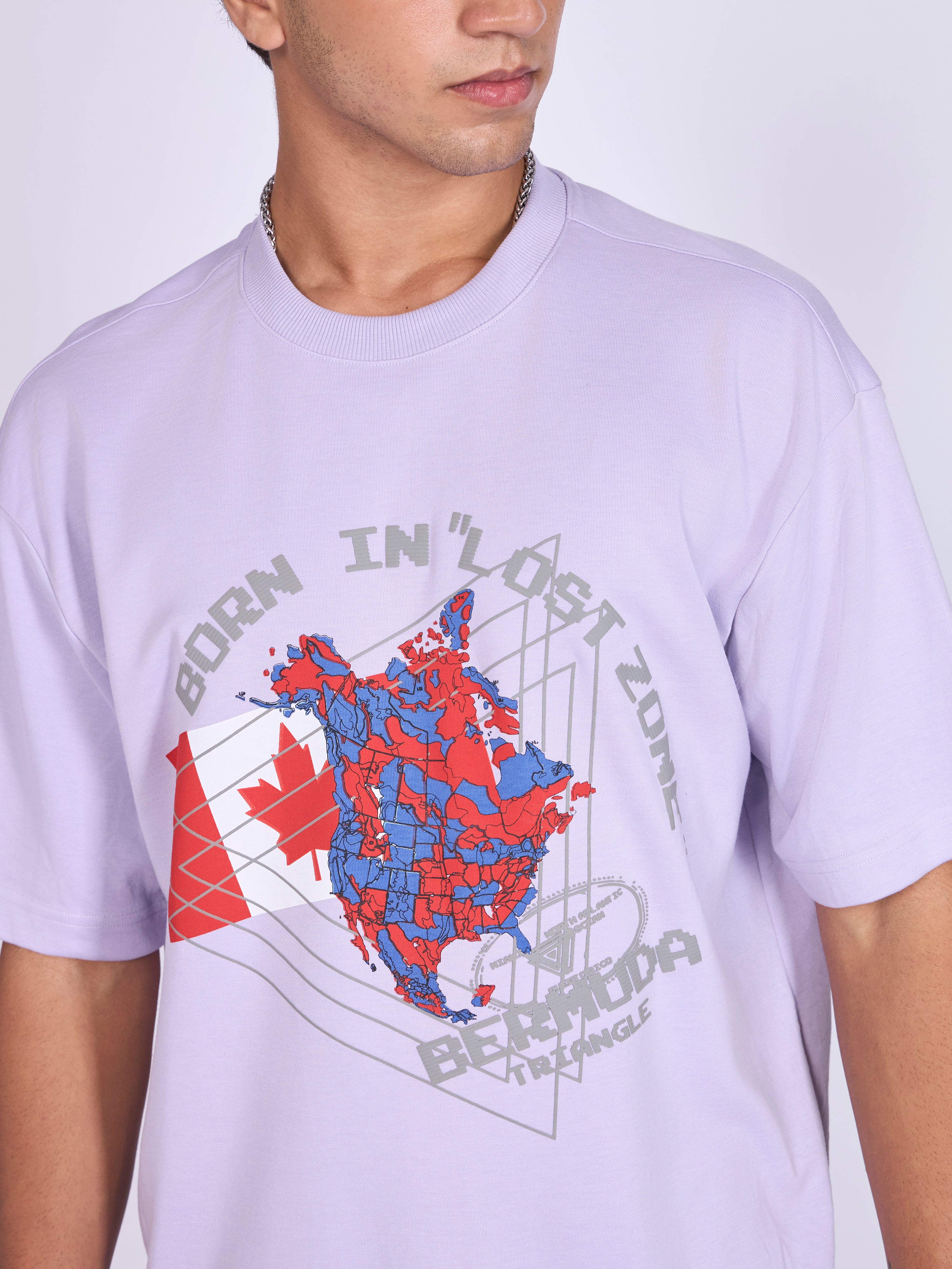 Trace - Bermuda Triangle Printed Loose Fit T-Shirt - Lavender - Image 3