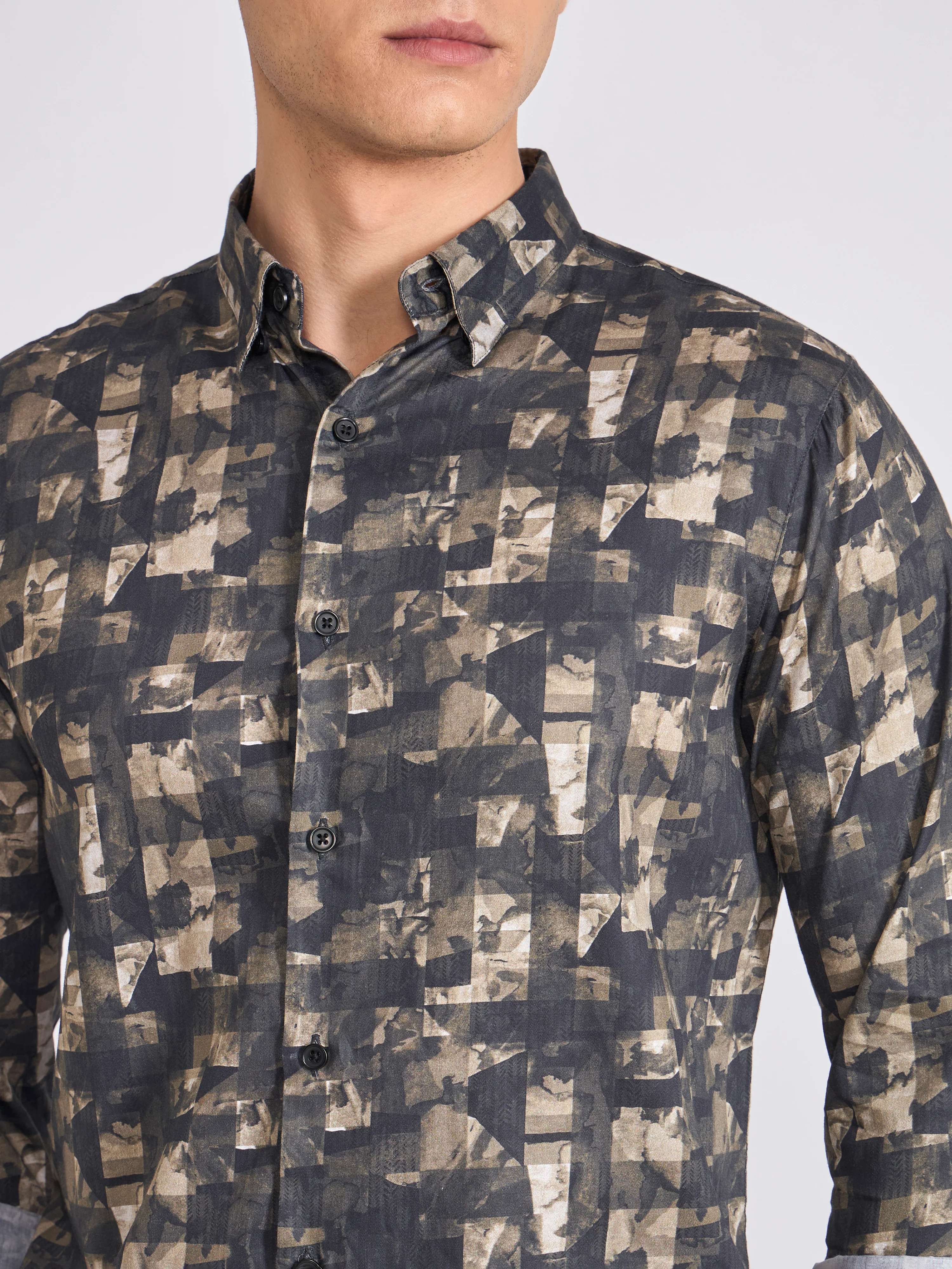 Ulfred - Satin Digital Printed Shirt - Olive Green - Image 3