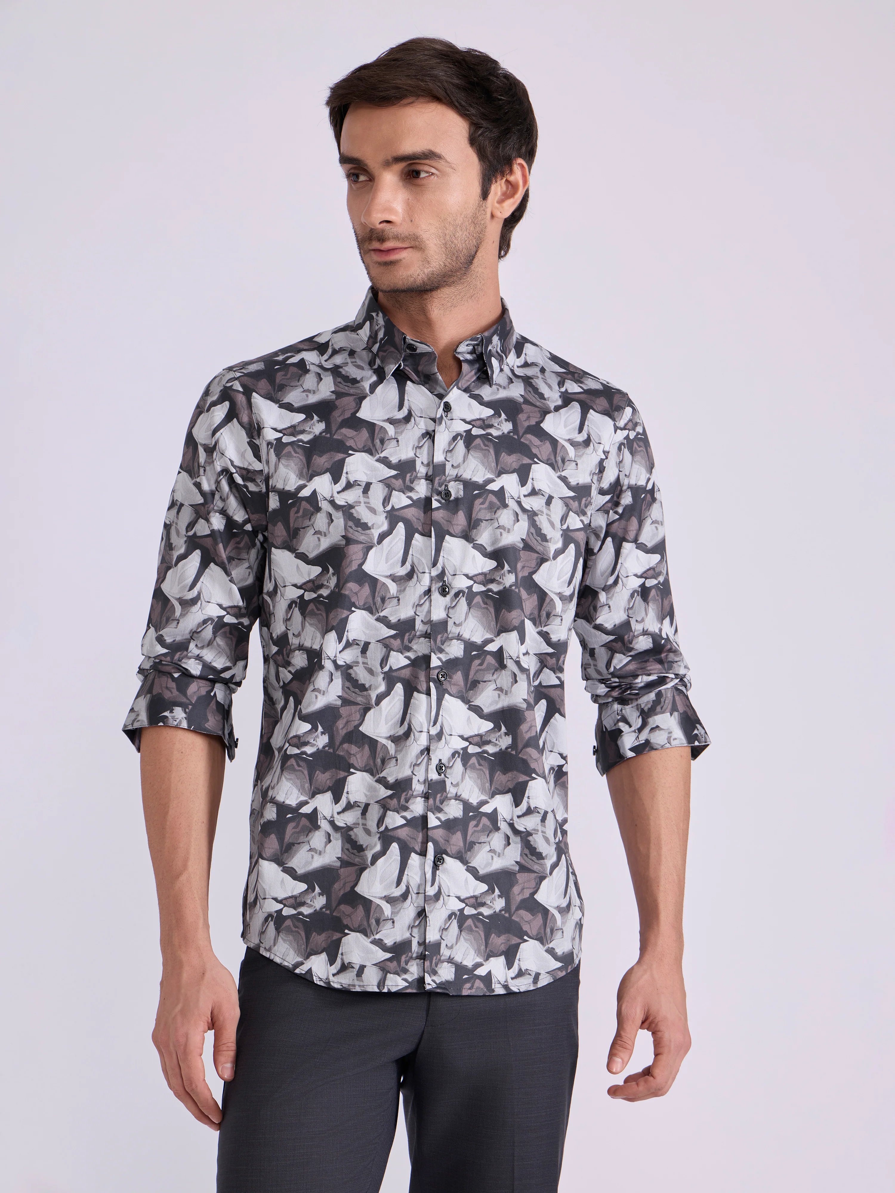 Ulfred - Satin Floral Printed Shirt - Brown - Image 2