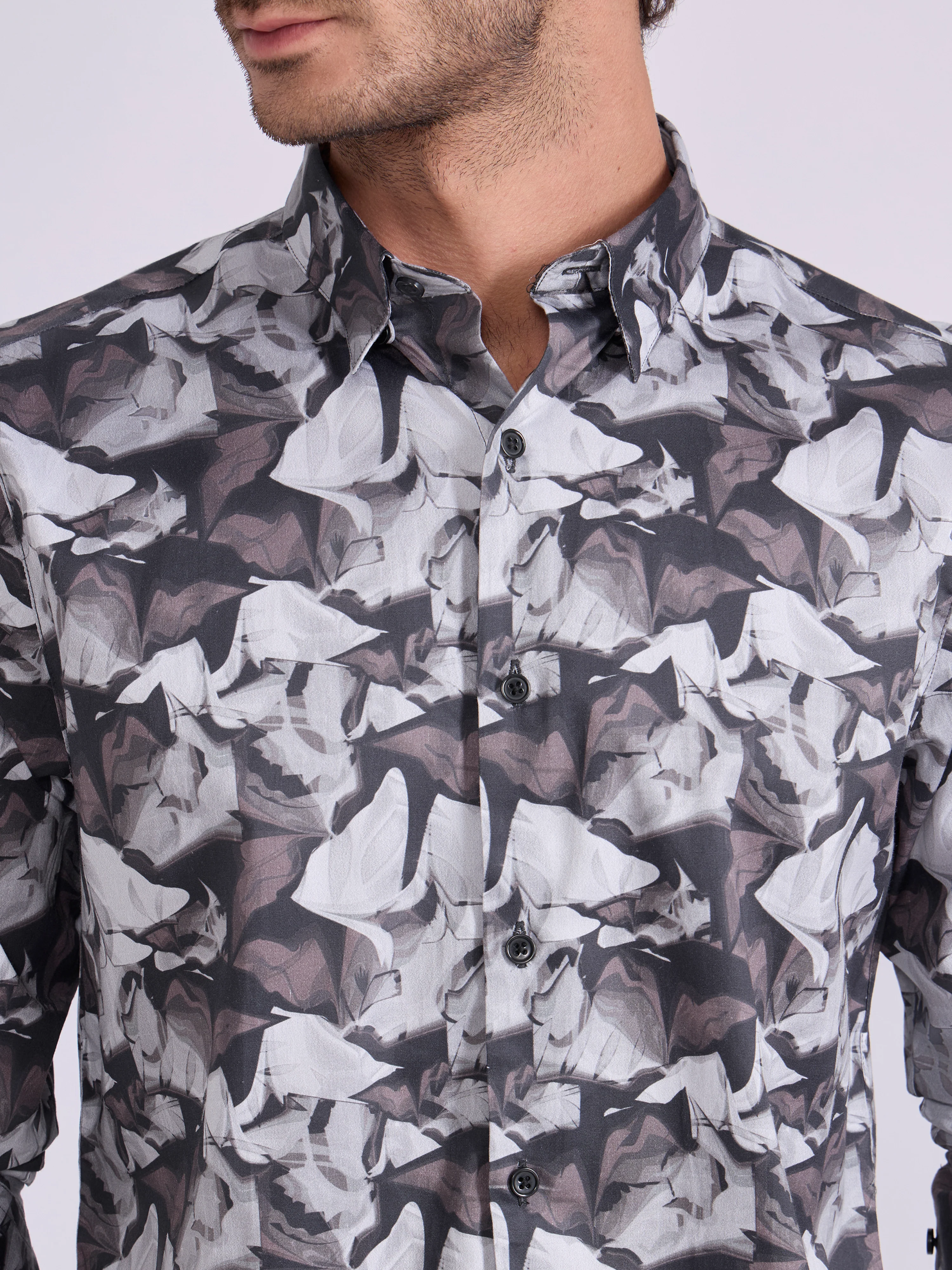 Ulfred - Satin Floral Printed Shirt - Brown - Image 4