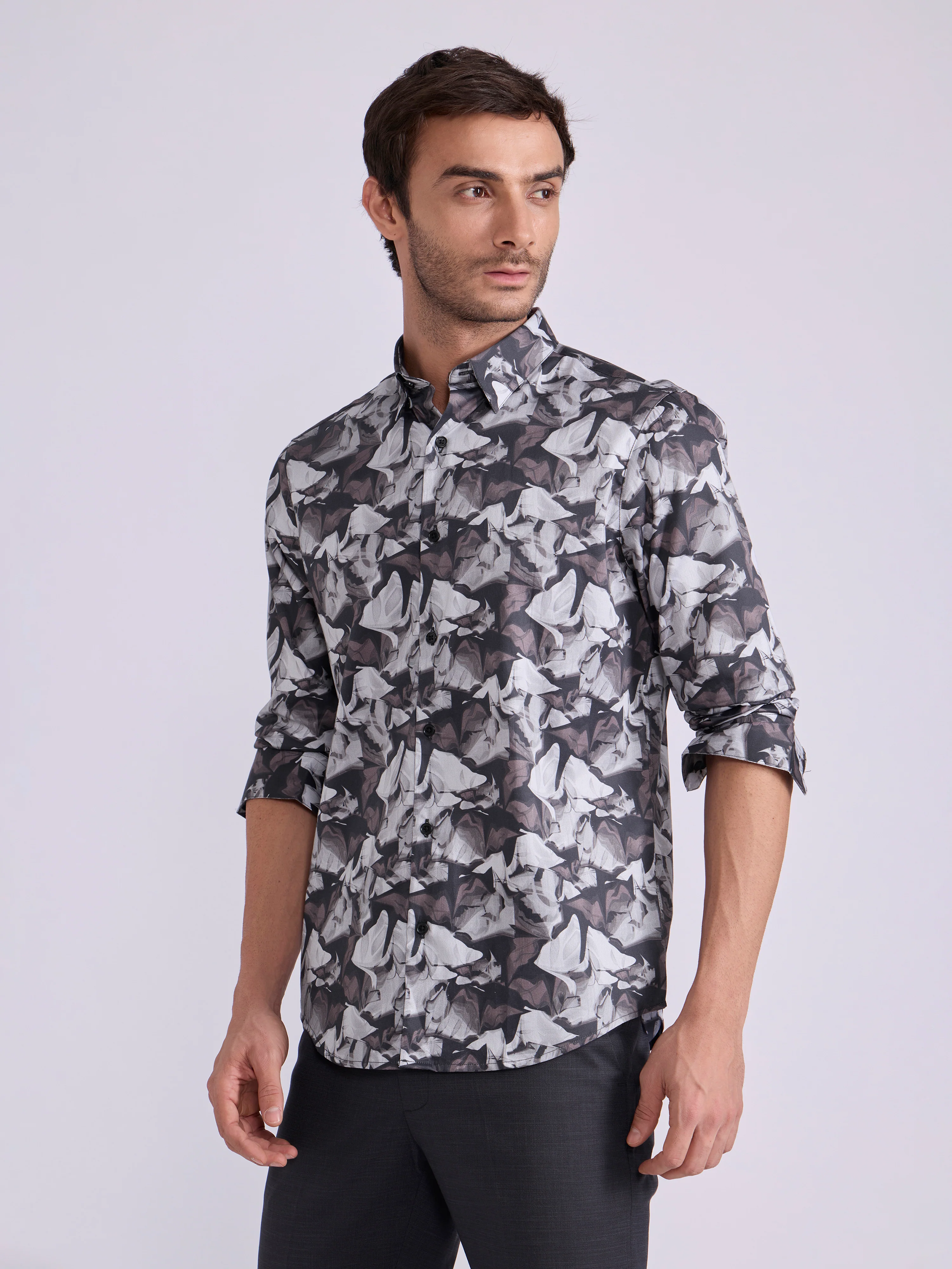 Ulfred - Satin Floral Printed Shirt - Brown - Image 5