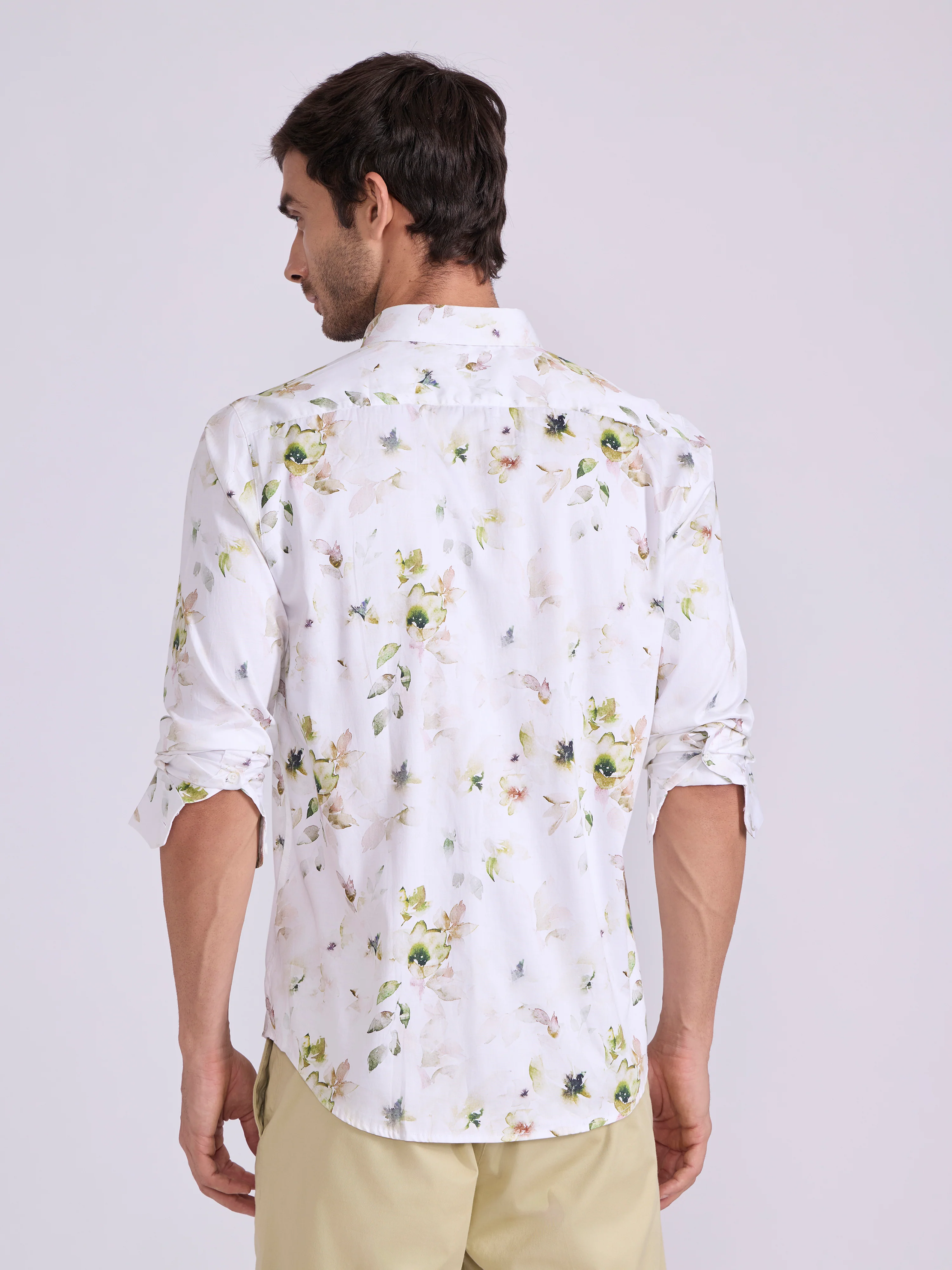 Ulfred - Satin Floral Printed Shirt - Light Olive Green - Image 6