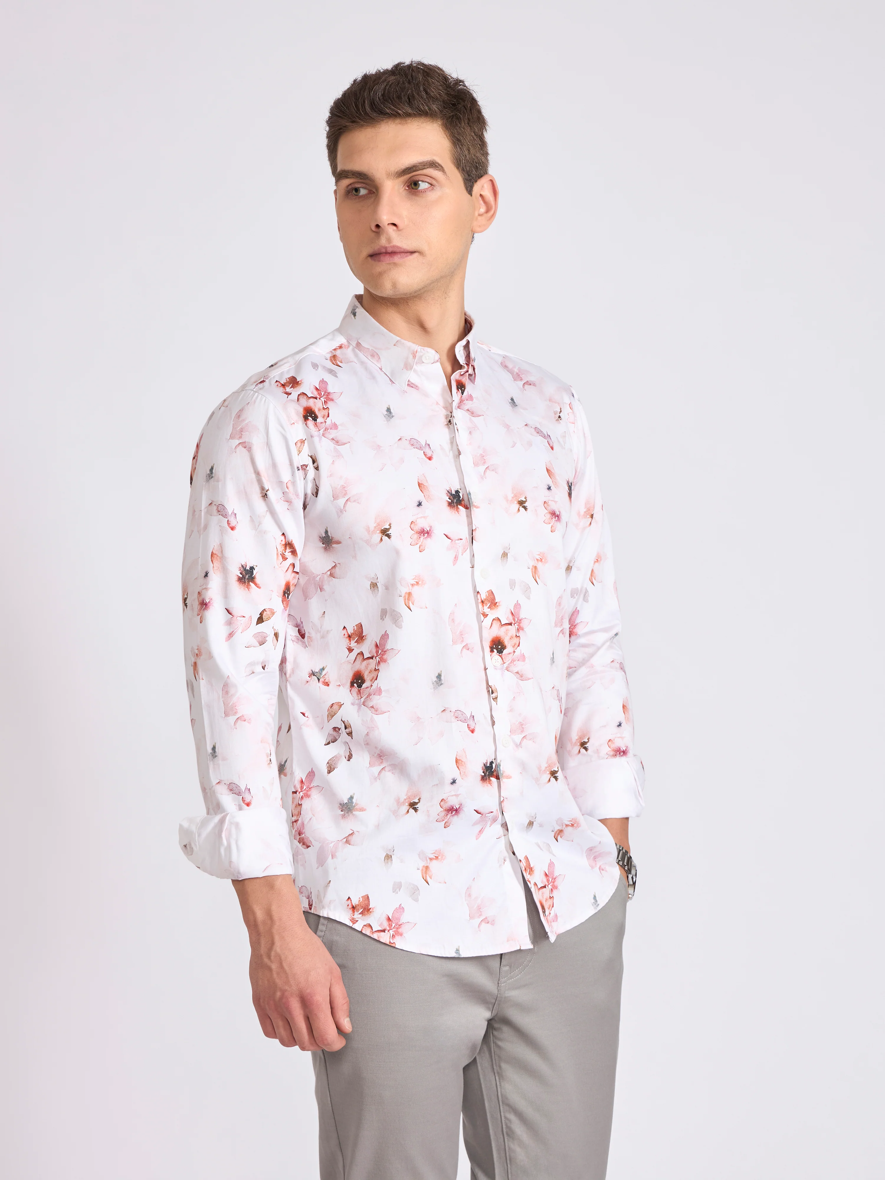 Ulfred - Satin Floral Printed Shirt - Soft Brown - Image 4