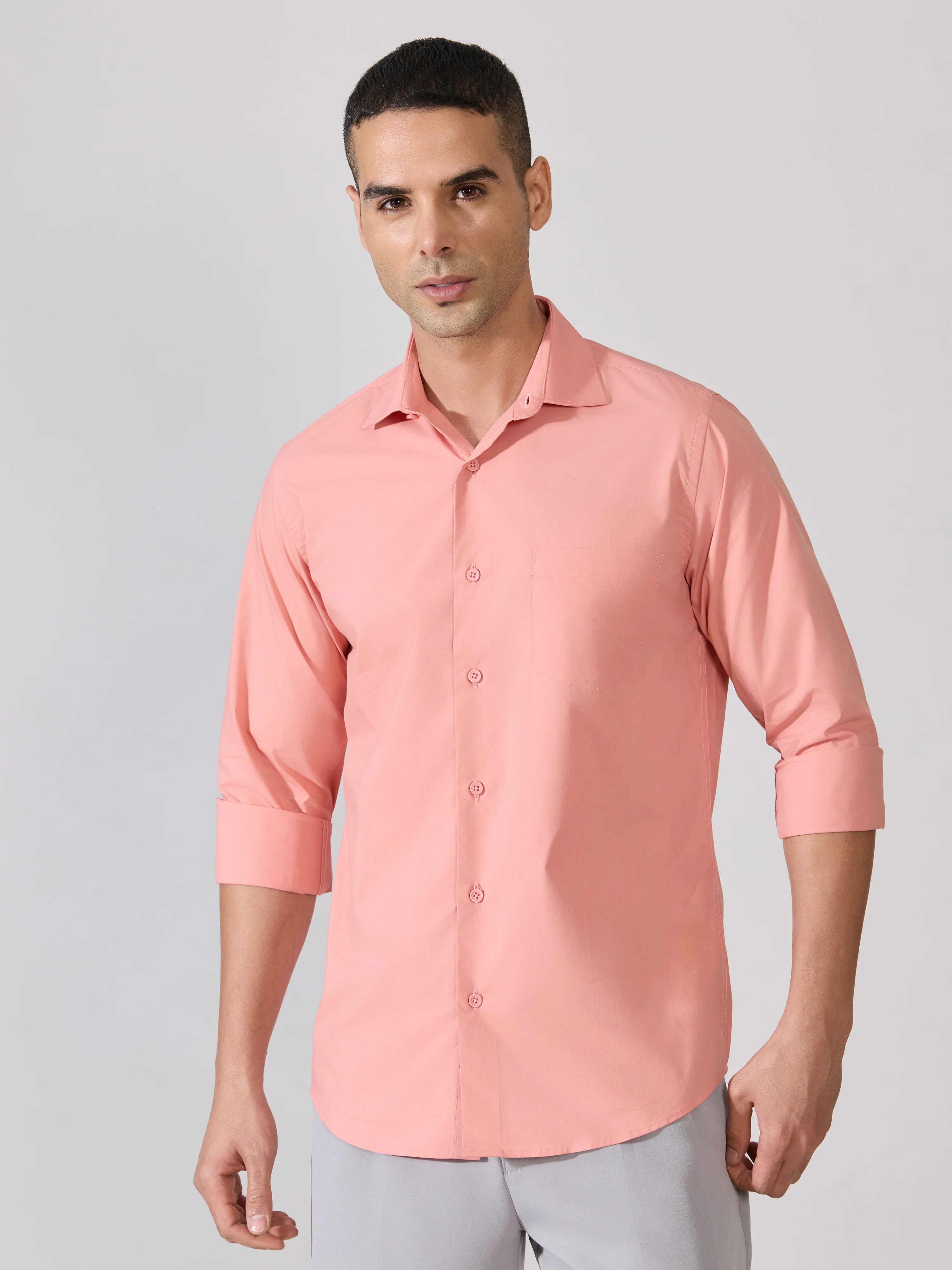 Valerius - Trim Fit Poplin Shirt - Coral - Image 5