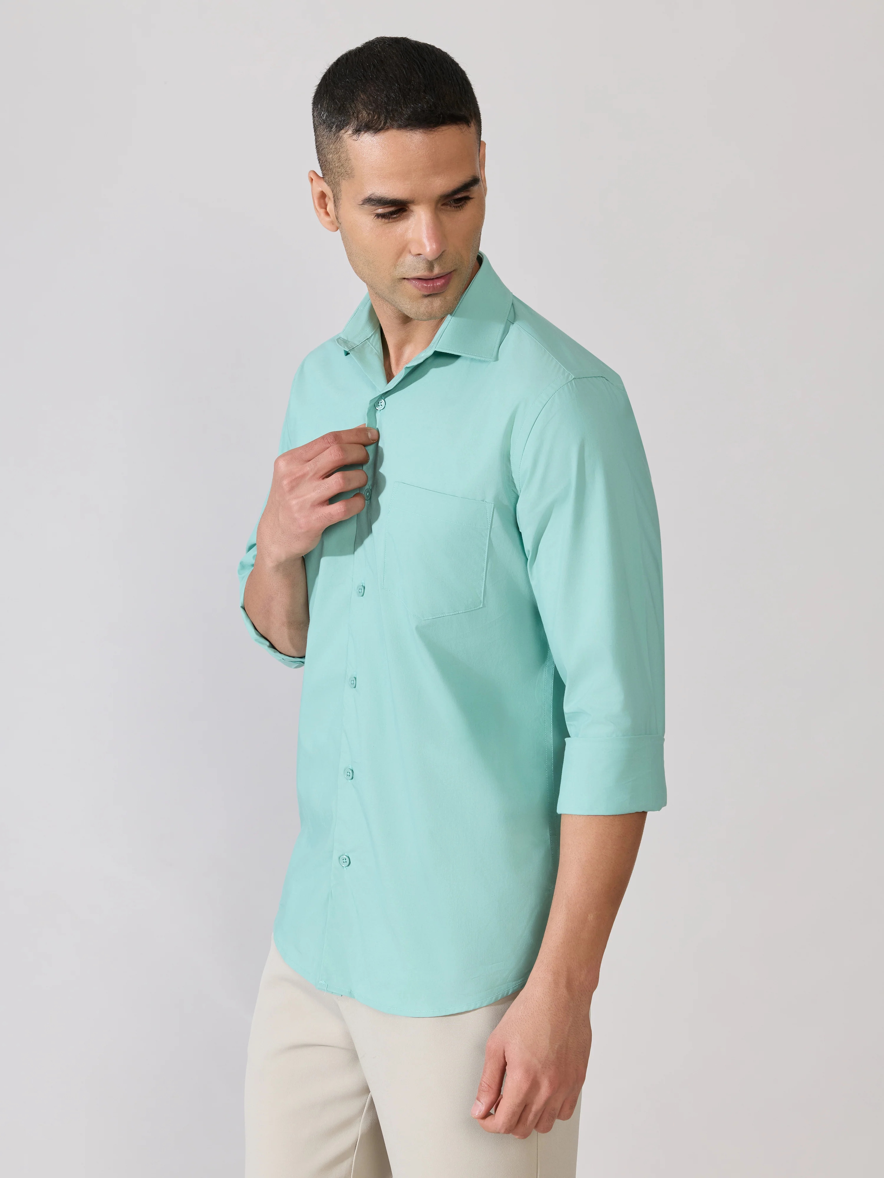 Valerius - Trim Fit Poplin Shirt - Soft Green - Image 5