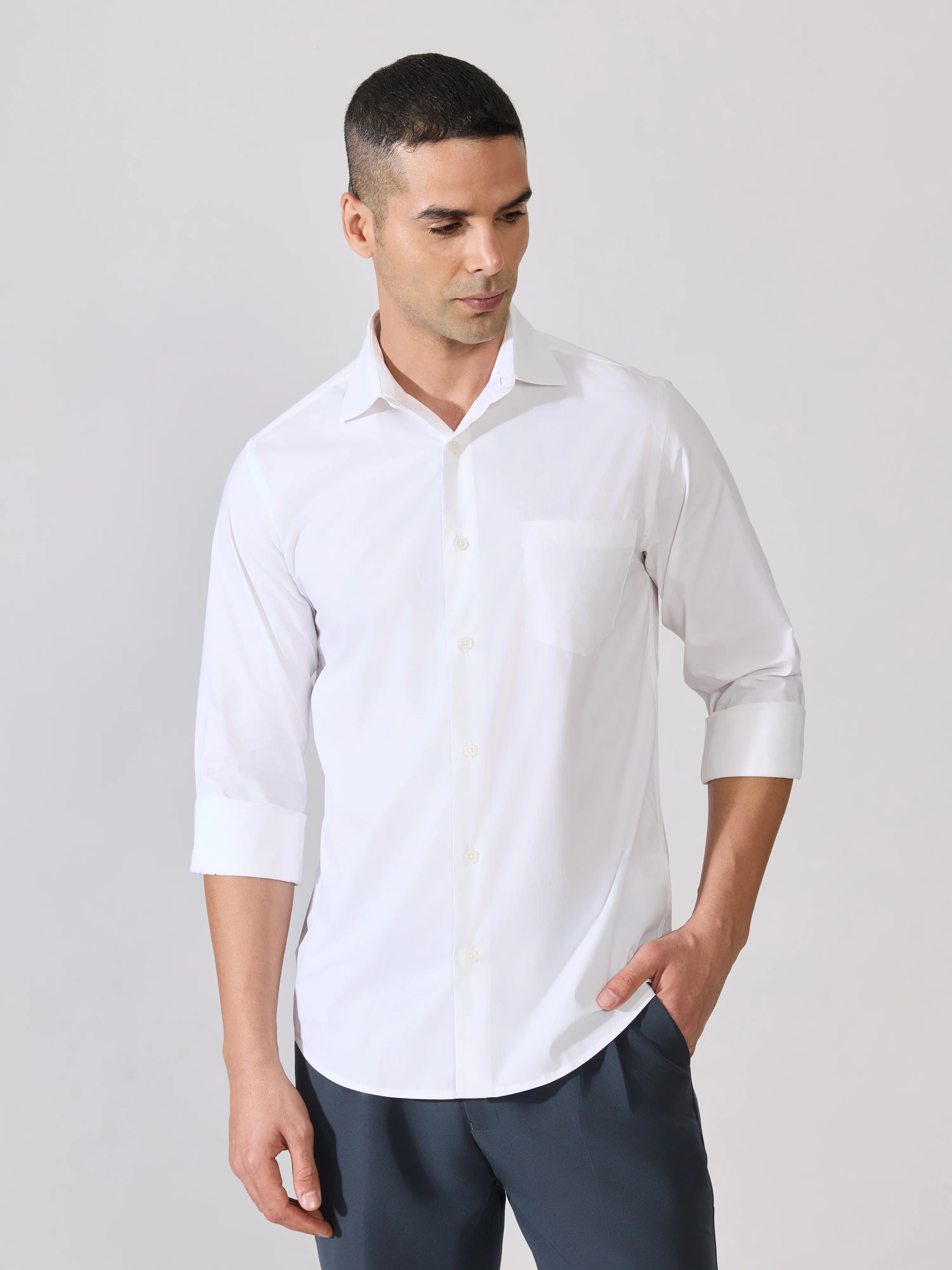 Valerius - Trim Fit Poplin Shirt - White - Image 4