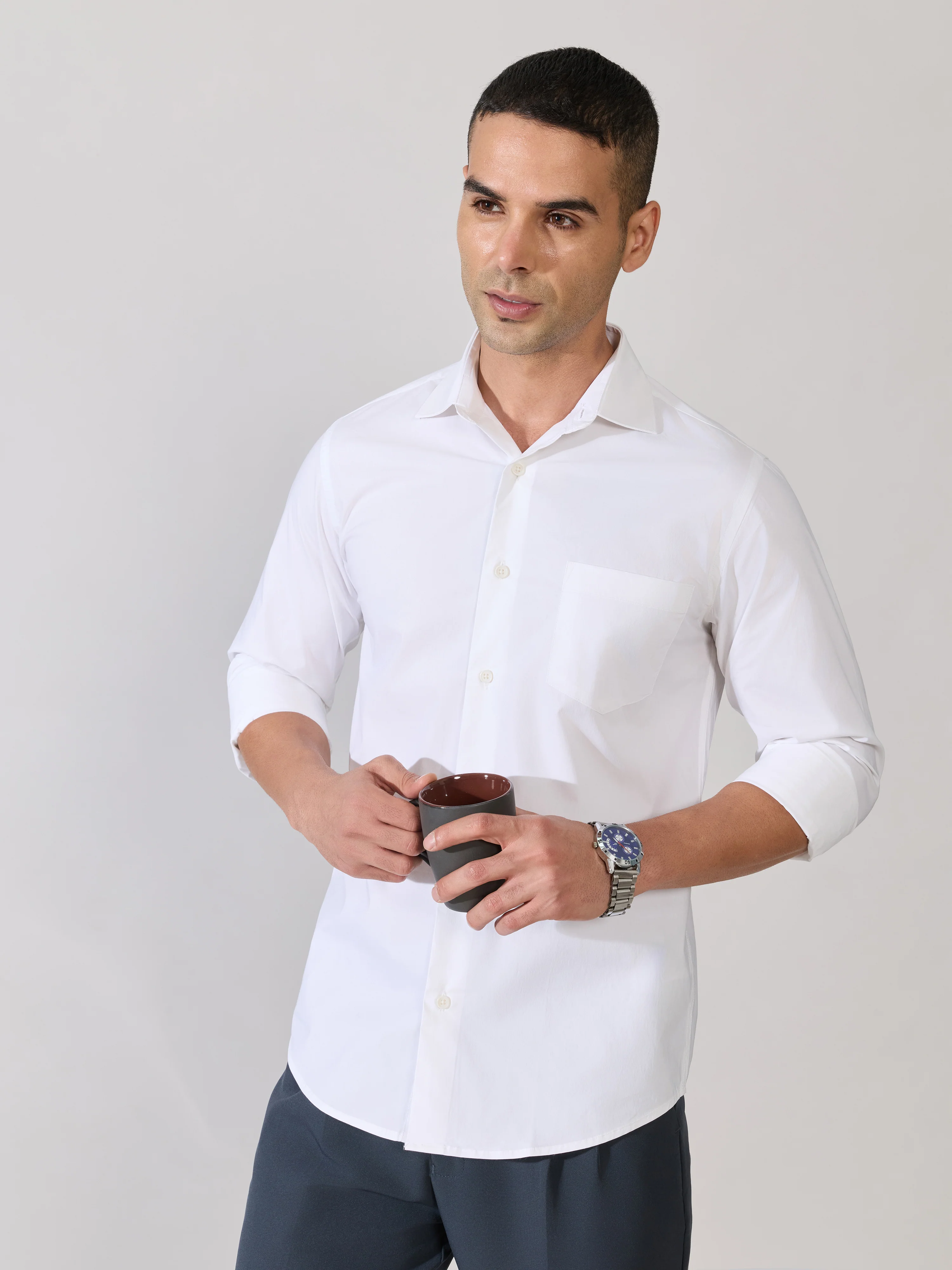 Valerius - Trim Fit Poplin Shirt - White - Image 5