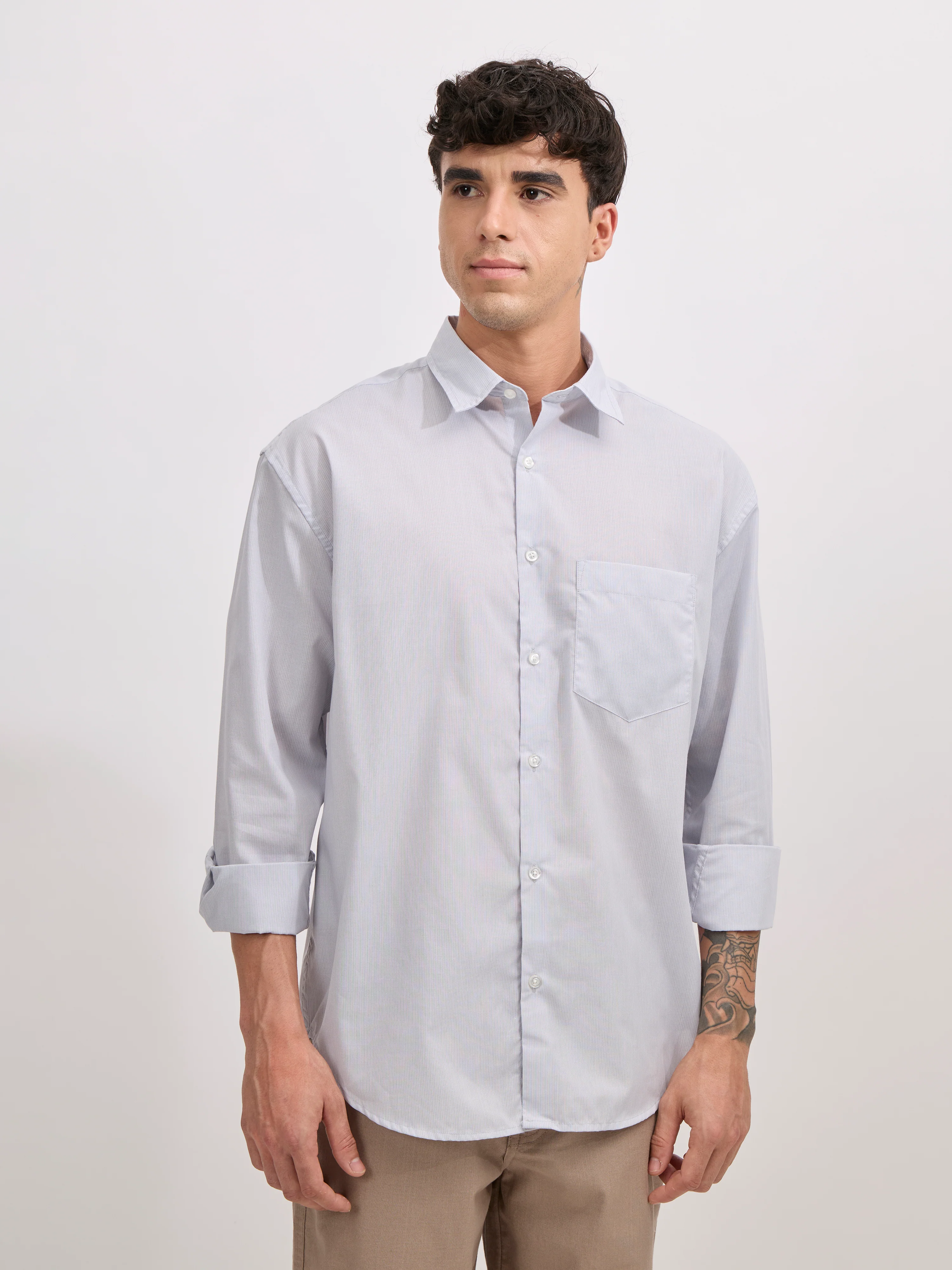 Veil - Cotton Oversized Striped shirt - Grey - Image 5