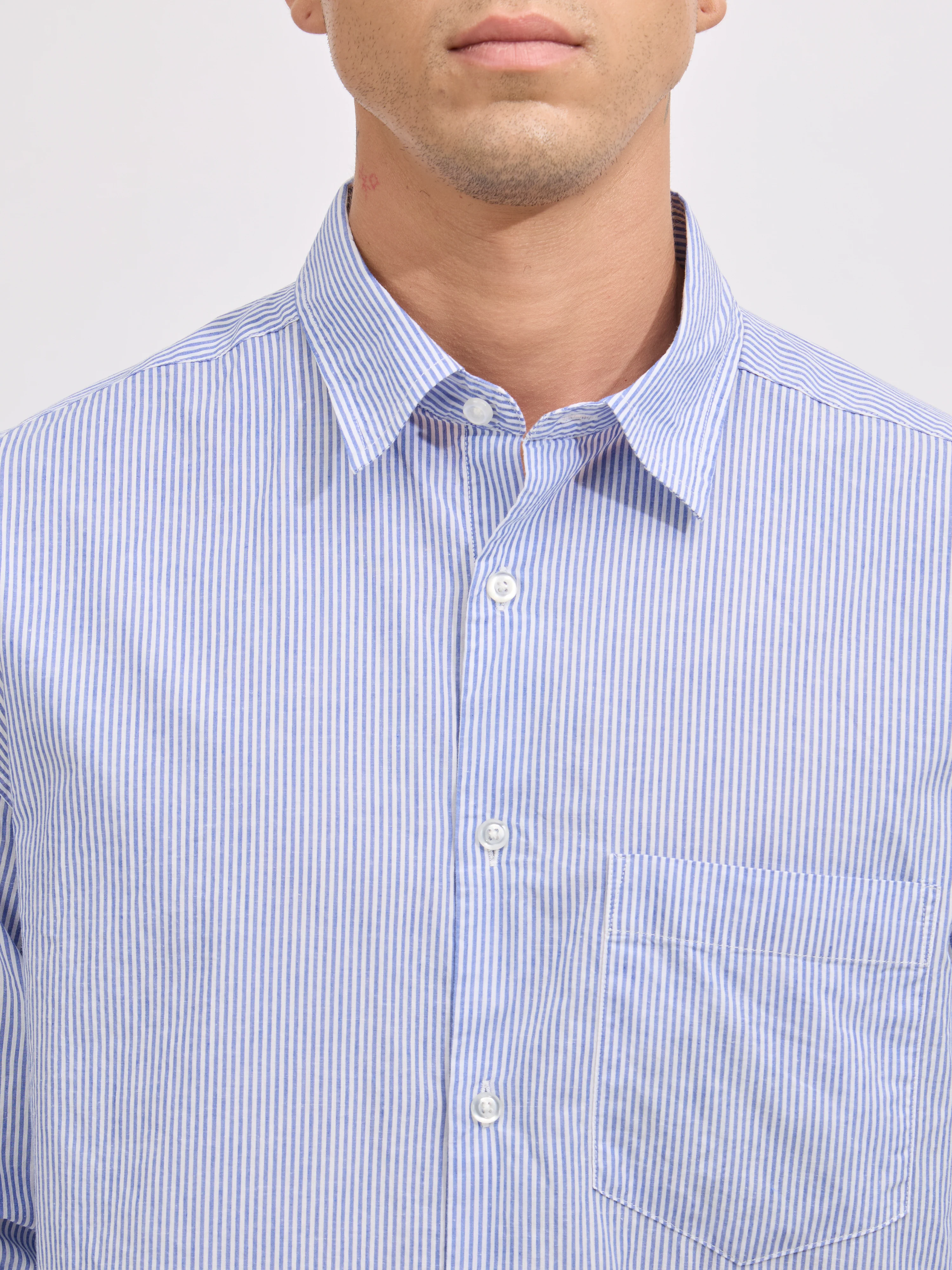 Veil - Cotton Oversized Striped shirt - Sky Veil - Cotton Oversized Stripe Blue - Image 3